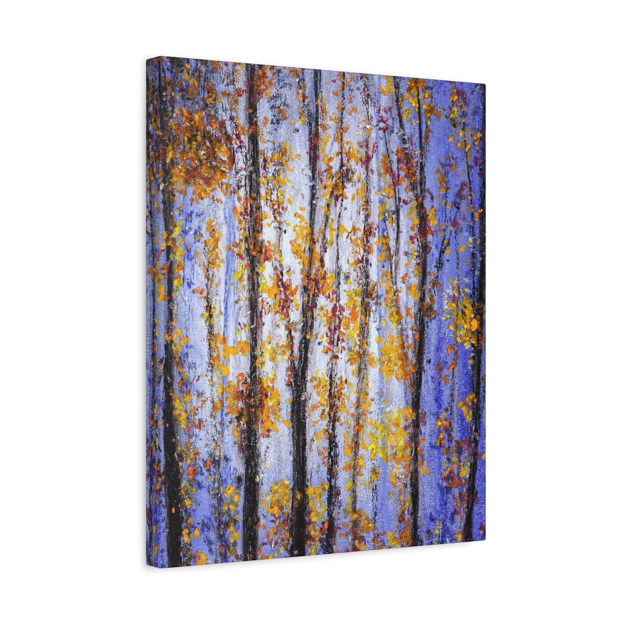 Autumn Aspens Matte Stretched Canvas – Purple & Gold Forest Wall Art (1.25")