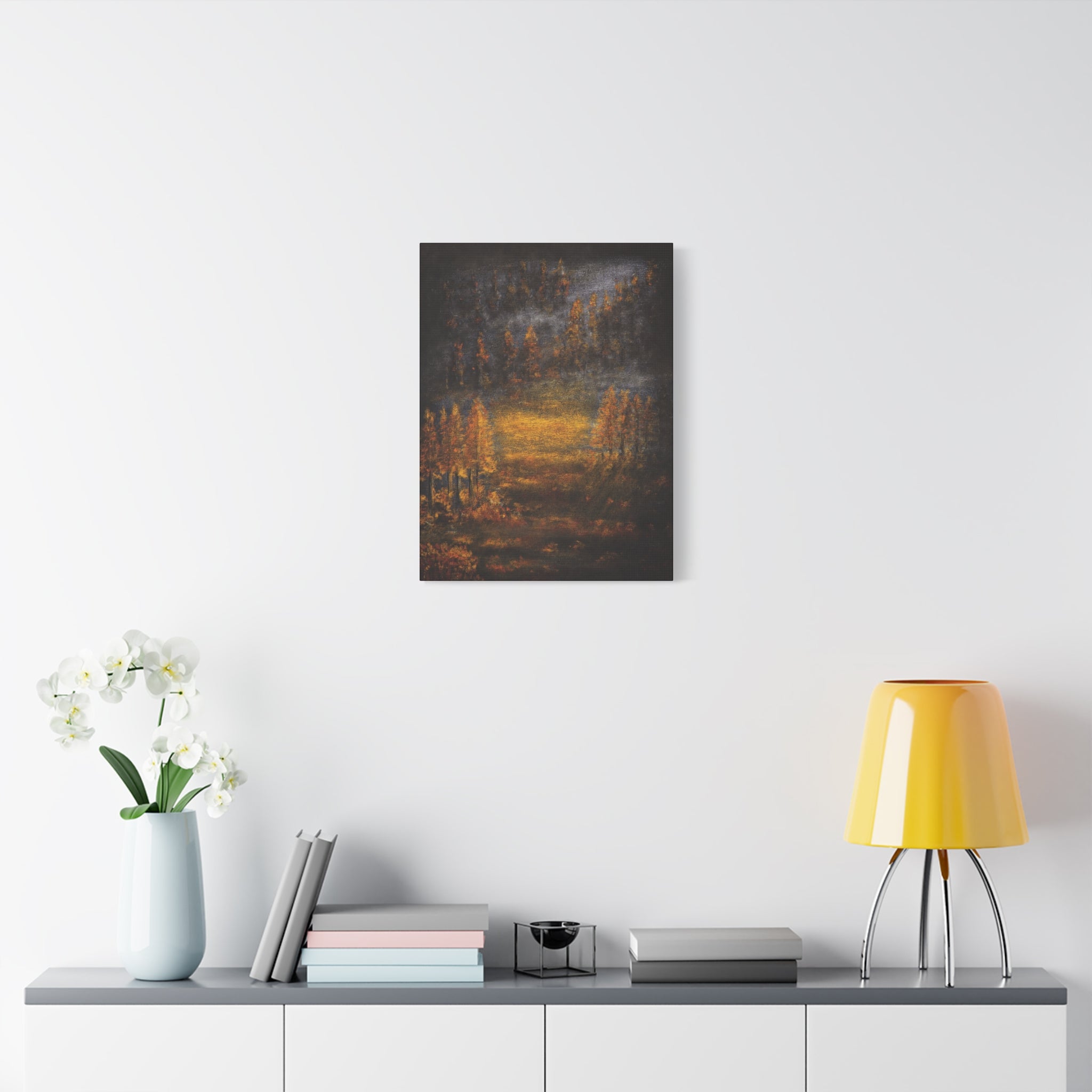 Autumn Mist Canvas Wall Art — Golden Forest Landscape, Matte Stretched Print