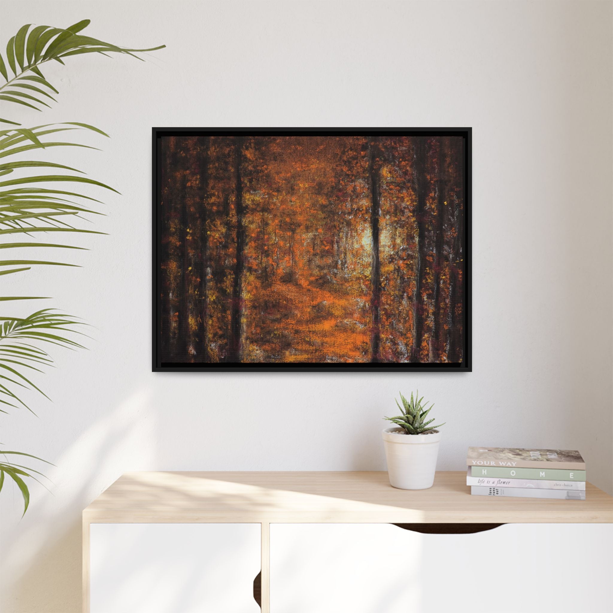 Autumn Forest Path Matte Canvas Framed Wall Art
