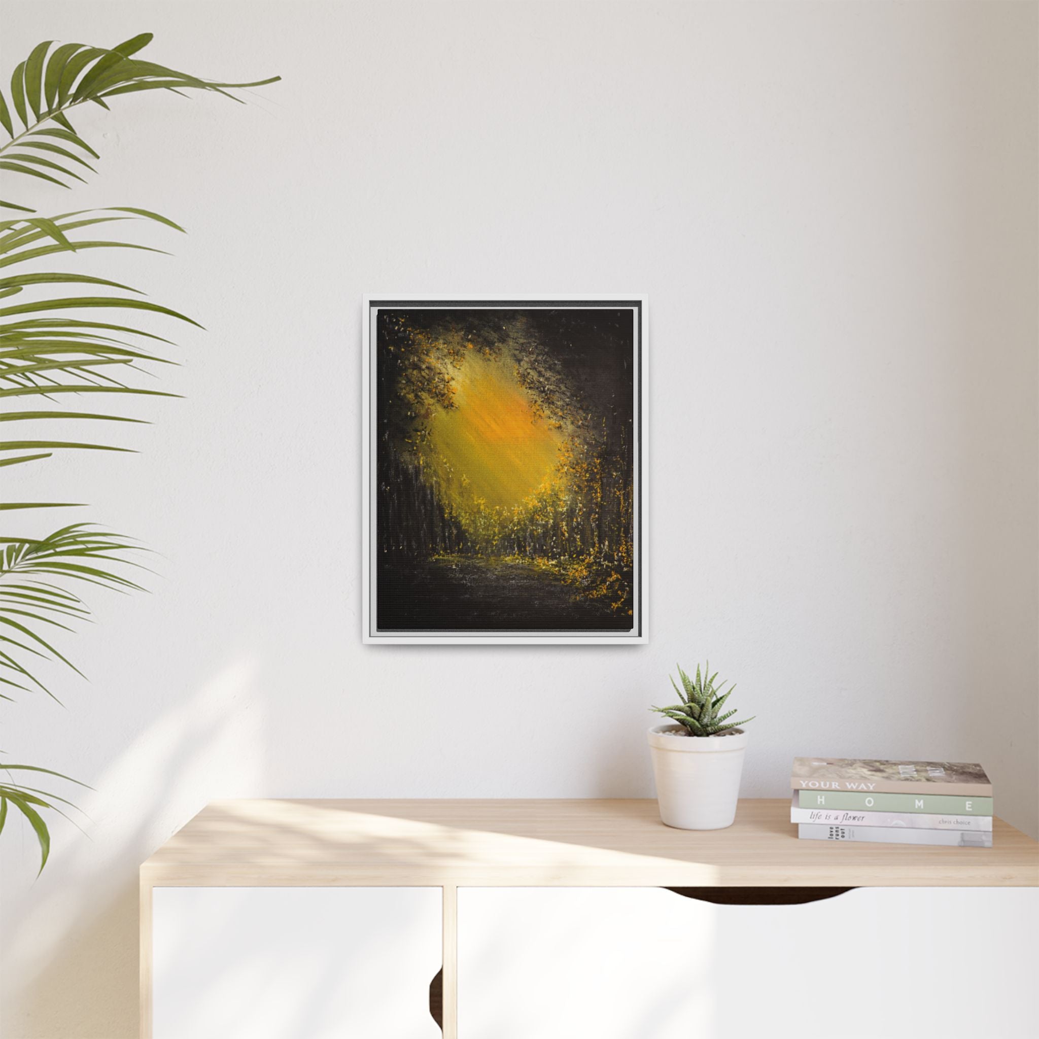 Framed Matte Canvas Wall Art — Golden Forest Glow
