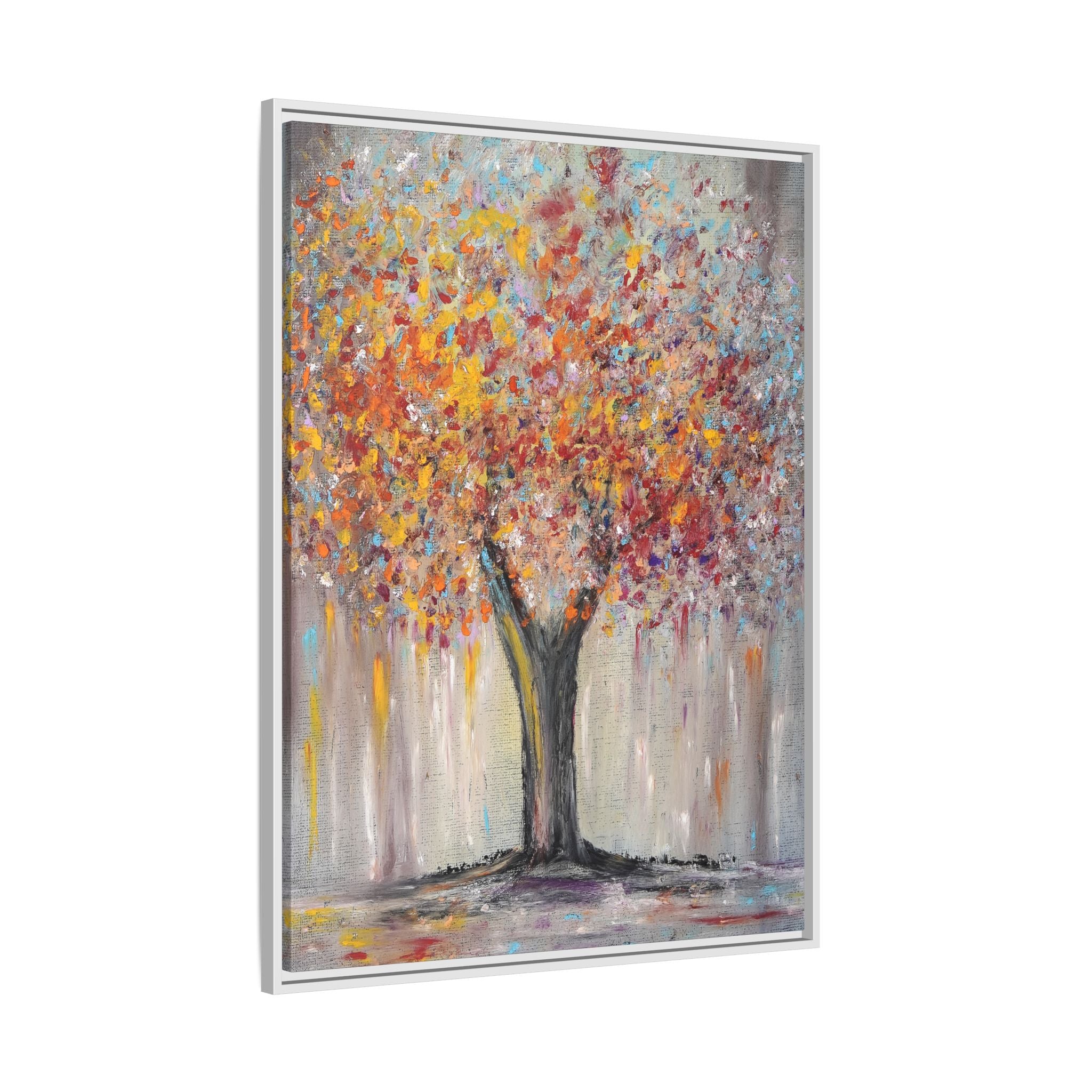 Framed Matte Canvas - Colorful Abstract Tree Wall Art