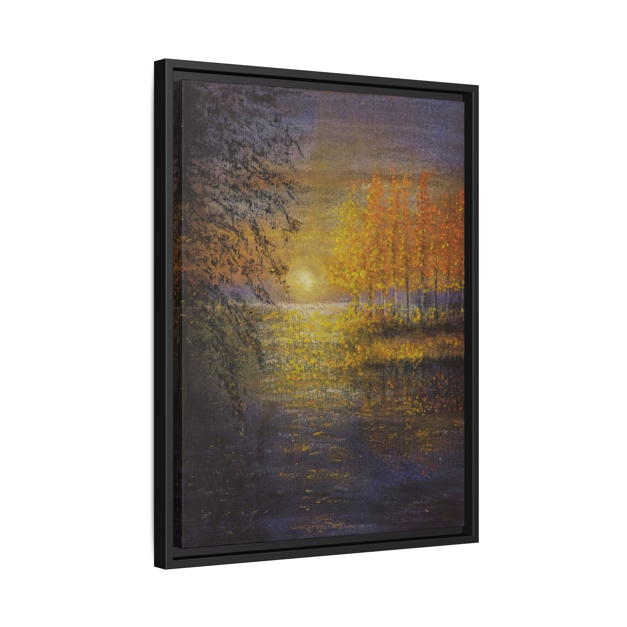 Framed Matte Canvas Painting - Golden Trees Over Tranquil Lake