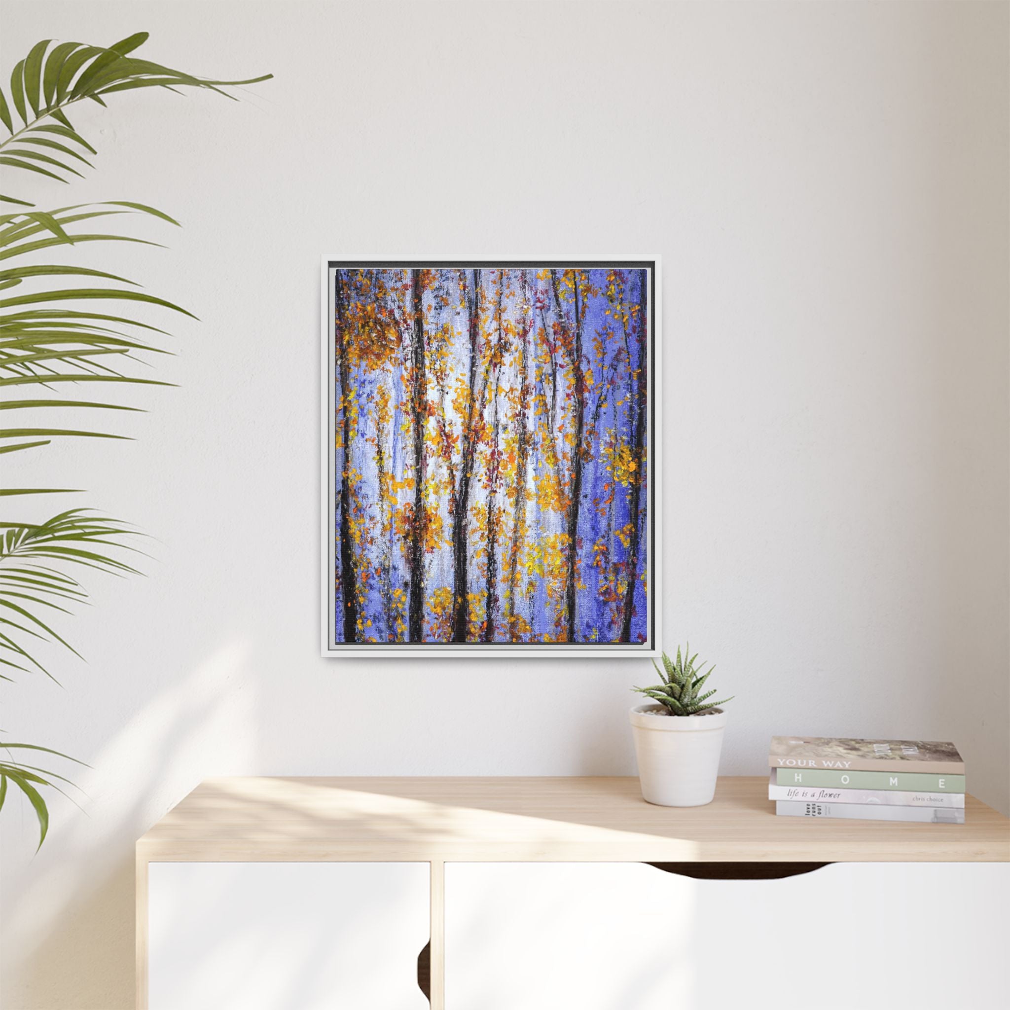 Framed Matte Canvas Art – Autumn Aspen Trees Wall Print