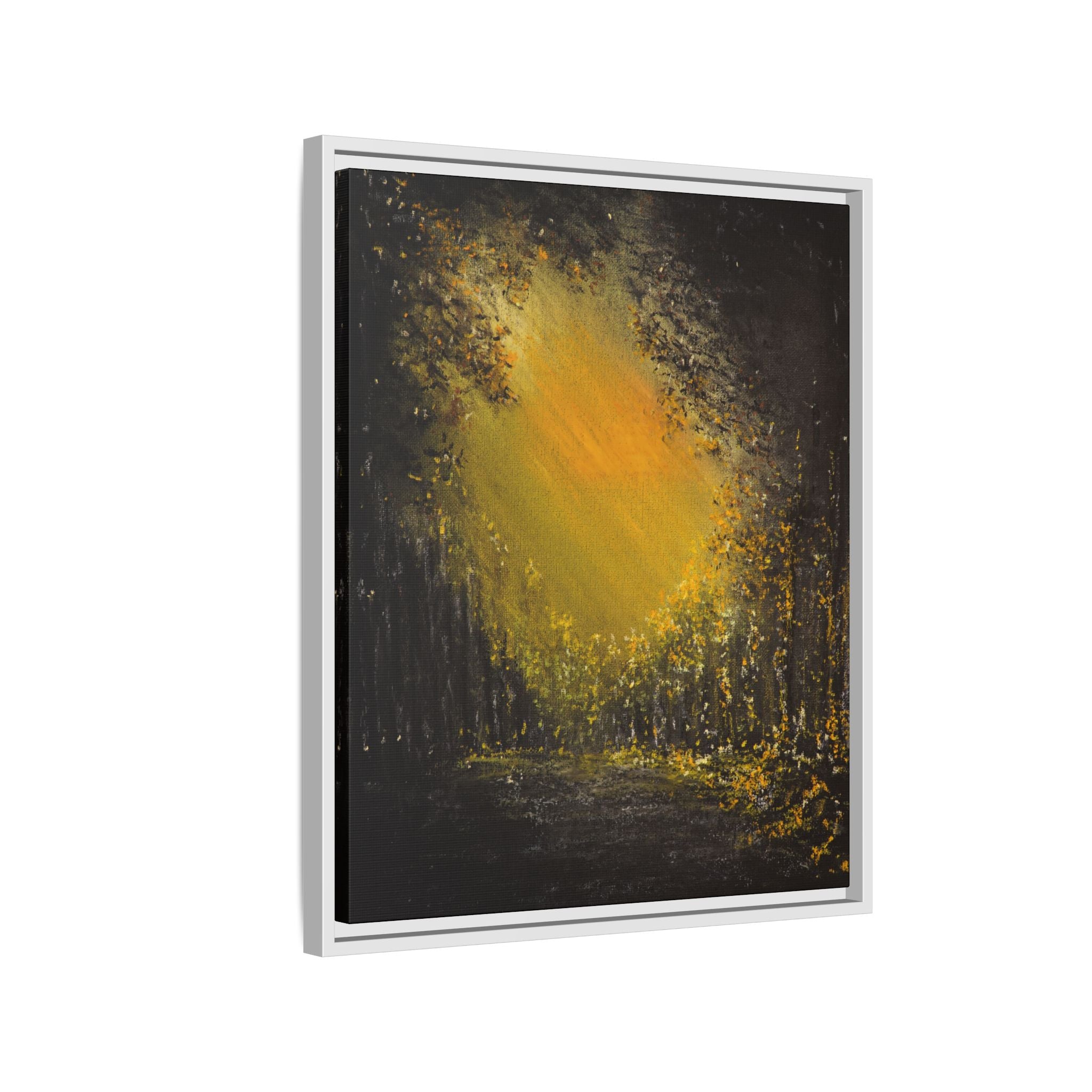 Framed Matte Canvas Wall Art — Golden Forest Glow