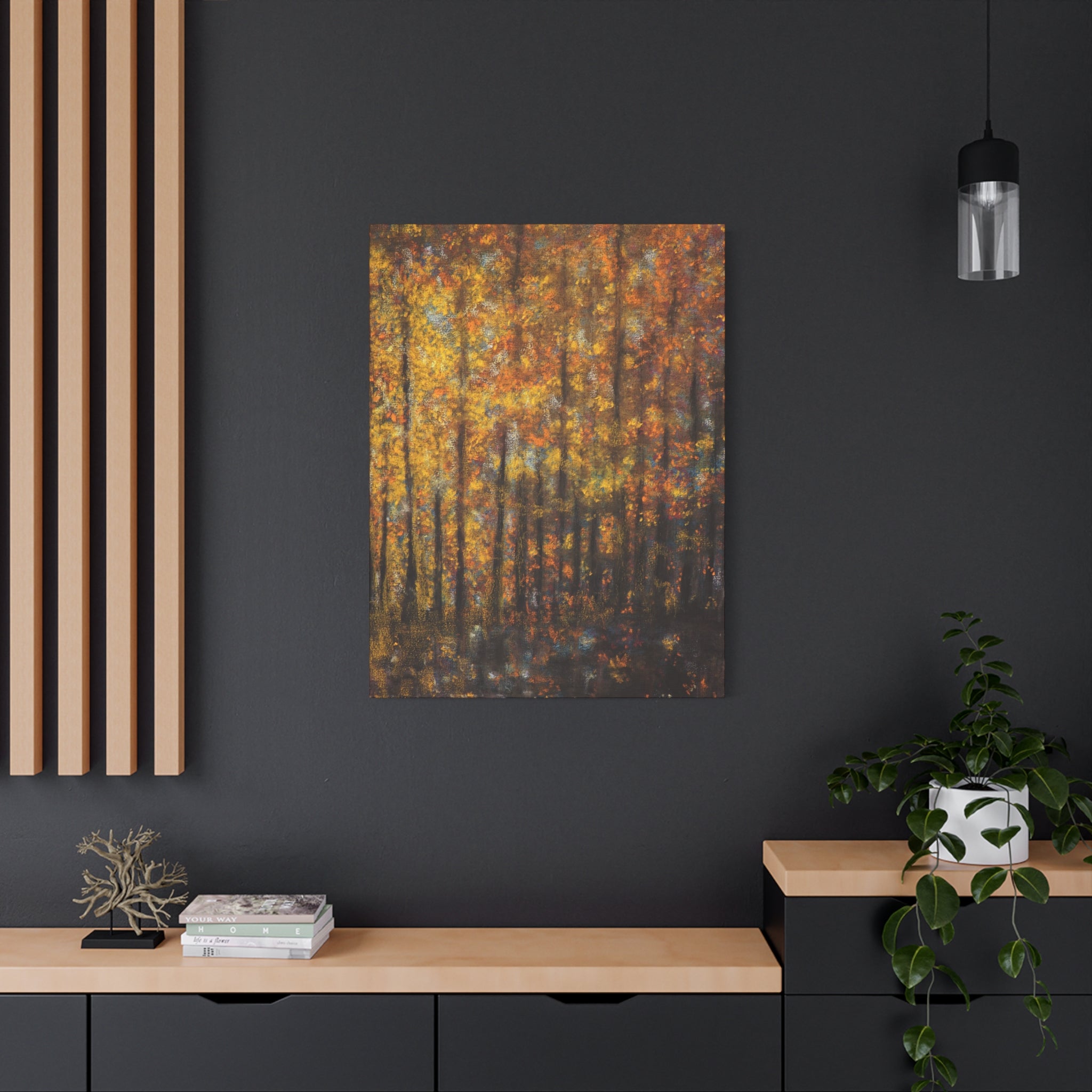 Autumn Forest Matte Canvas Wall Art – Golden Fall Trees