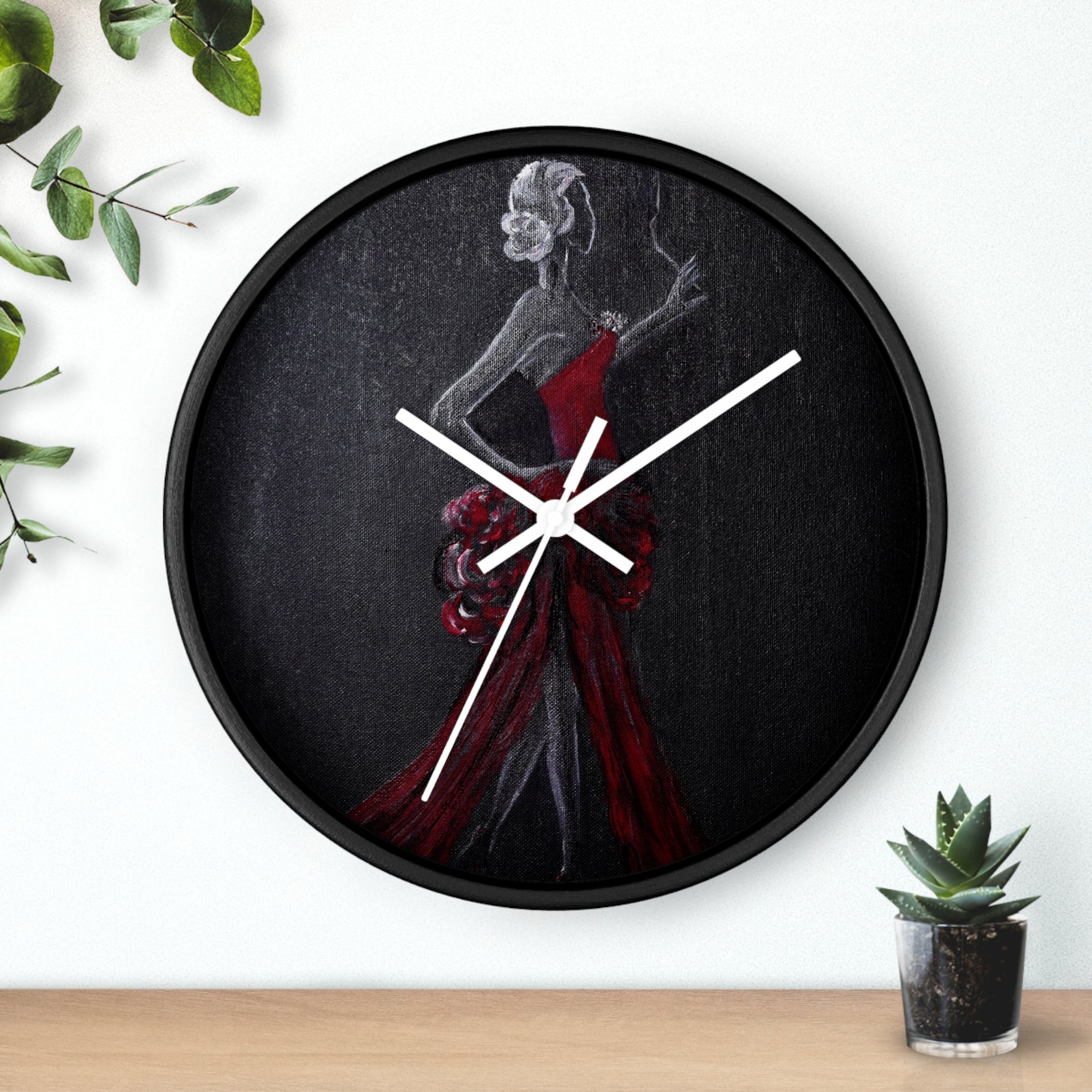 Elegant Lady in Red Dress  Wall Clock — Fashion Illustration Home Decor