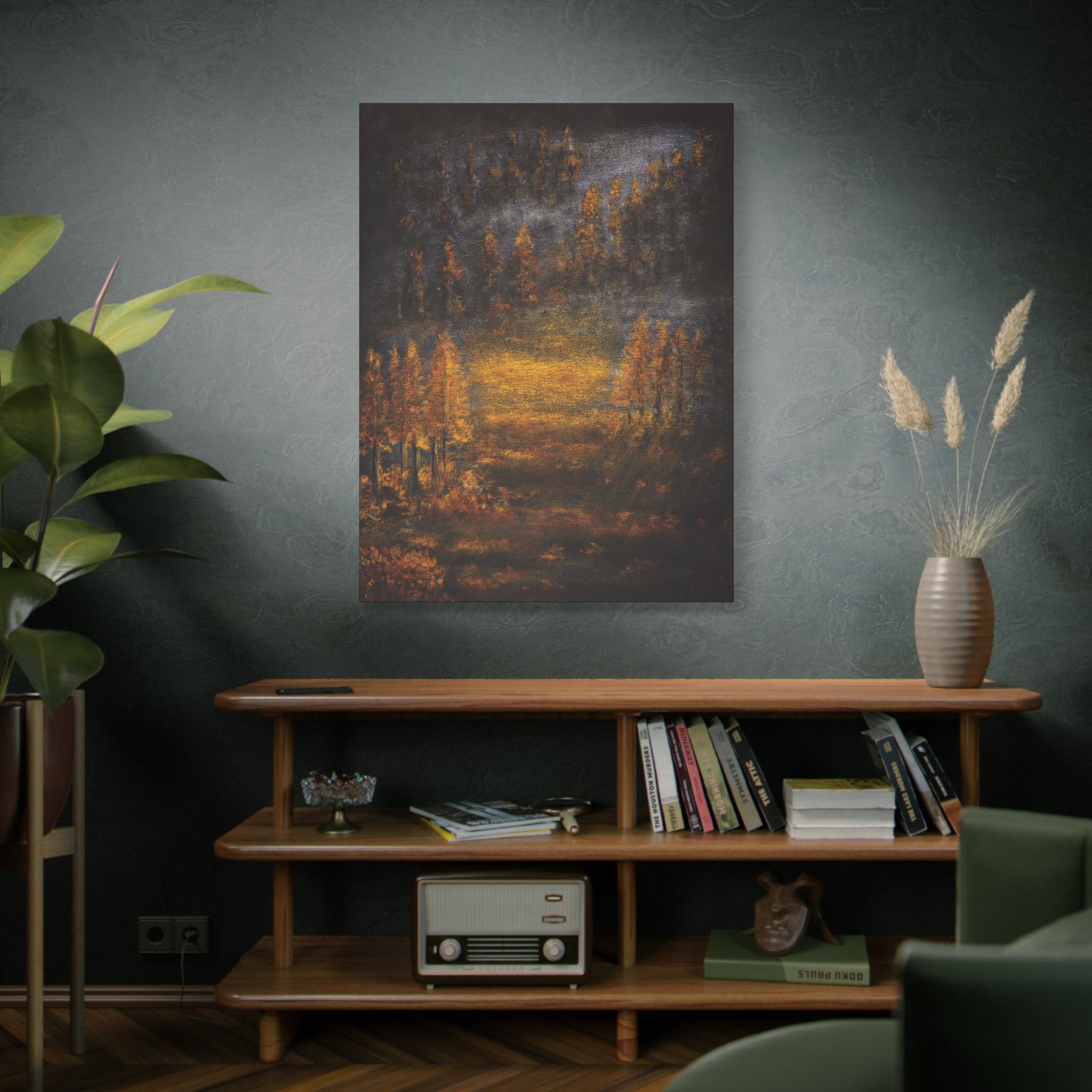 Autumn Mist Canvas Wall Art — Golden Forest Landscape, Matte Stretched Print