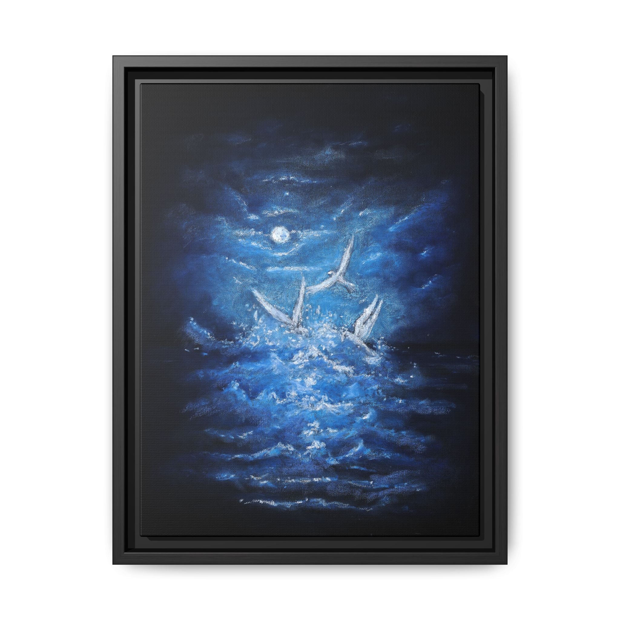 Night Ocean Birds - Matte Canvas Framed Wall Art