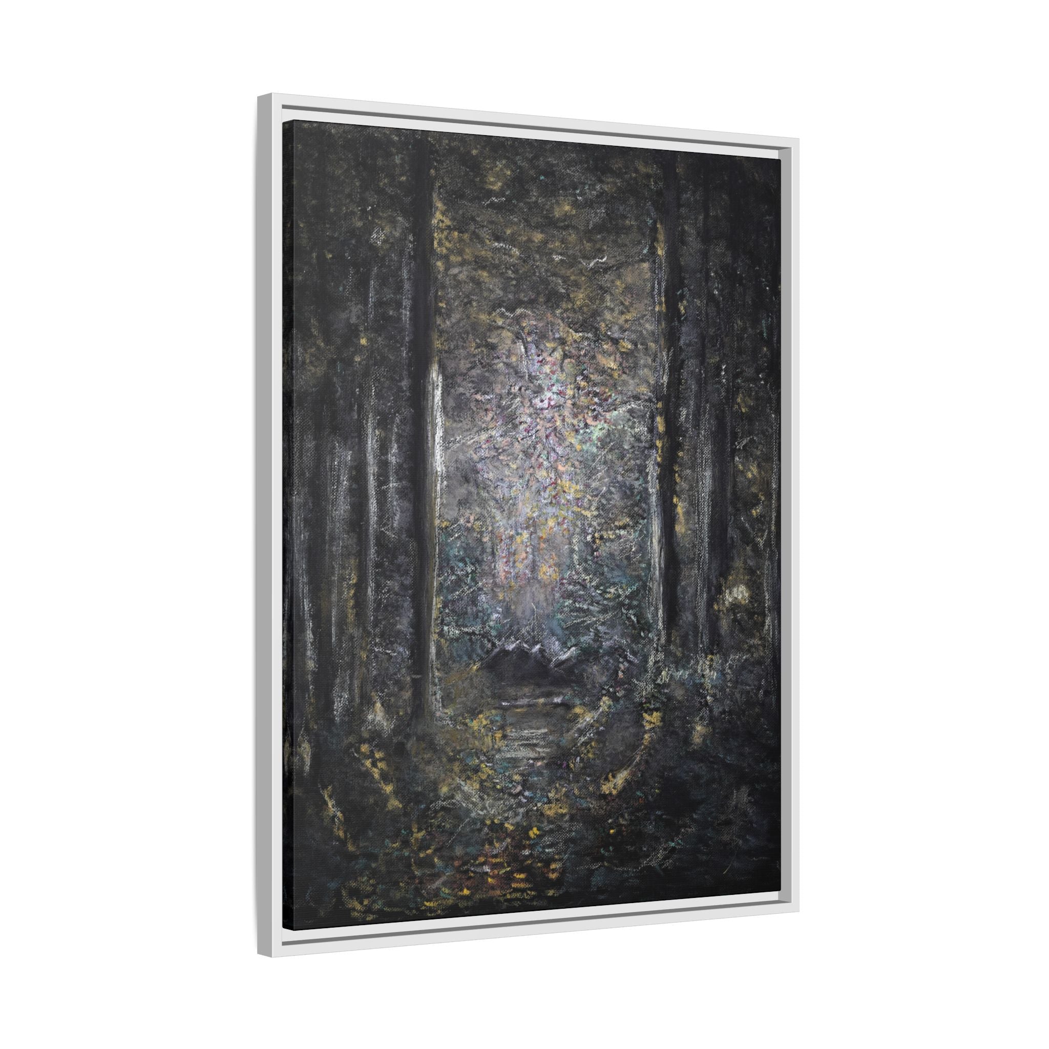 Framed Matte Canvas Forest Painting — Moody Woodland Wall Art
