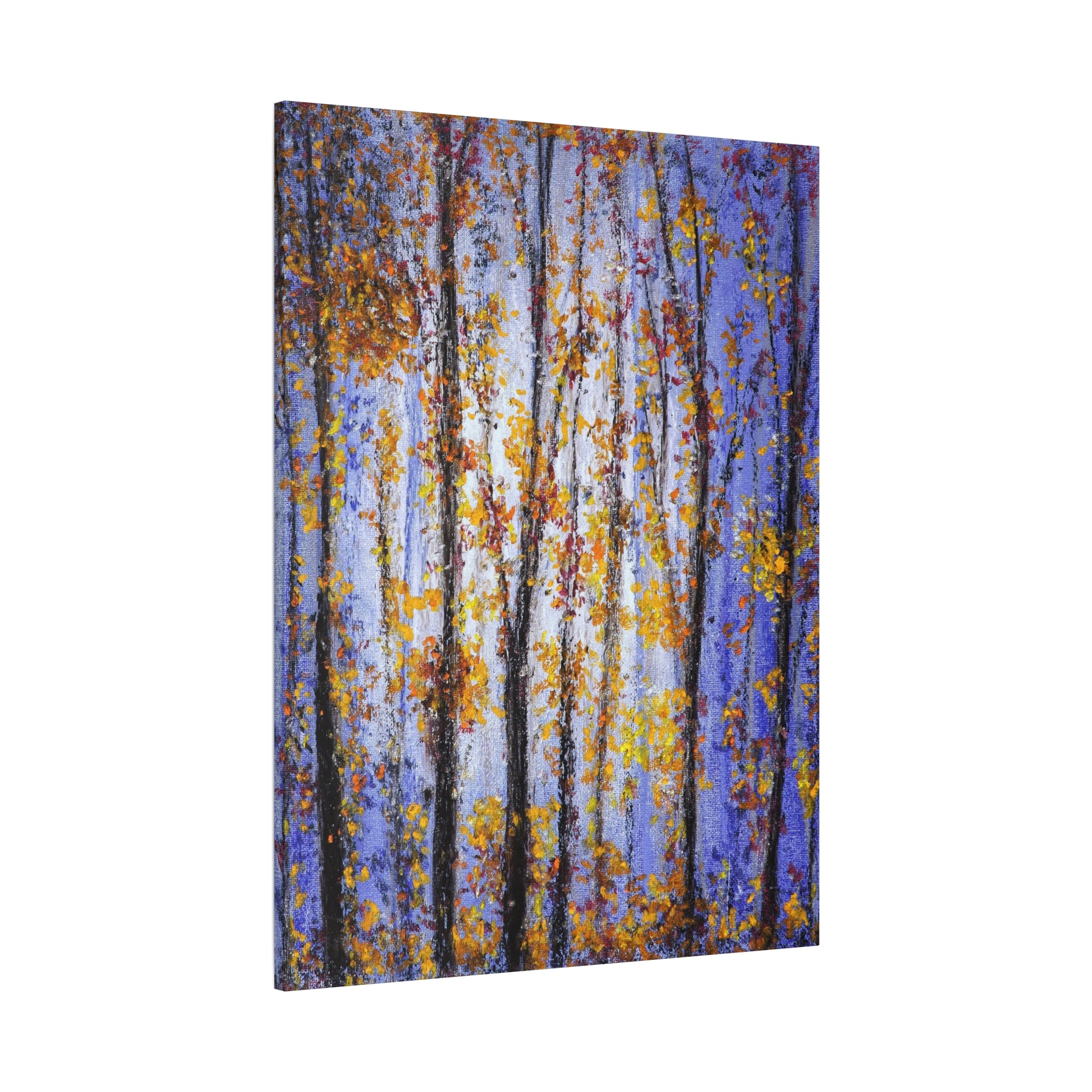 Autumn Aspens Matte Stretched Canvas – Purple & Gold Forest Wall Art (1.25")