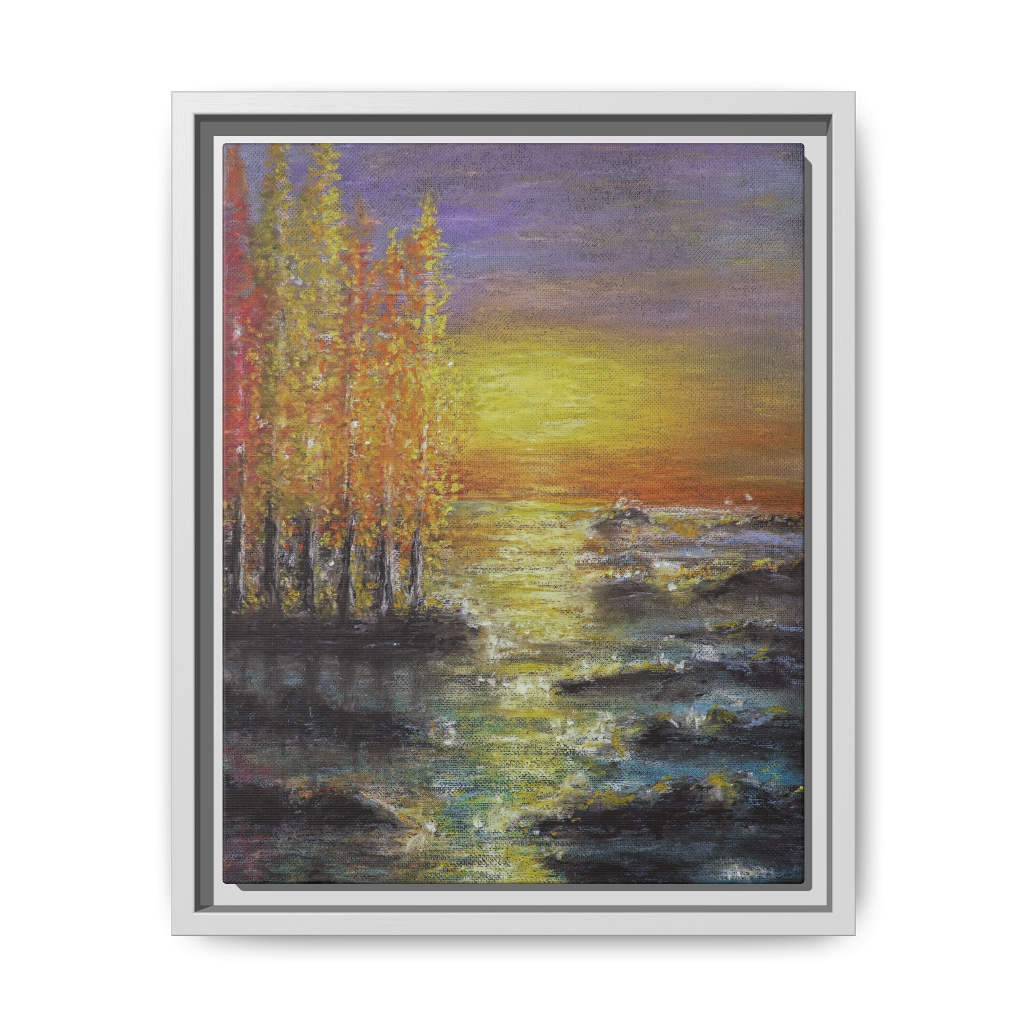 Tranquil Sunset Lake - Framed Matte Canvas Art Print