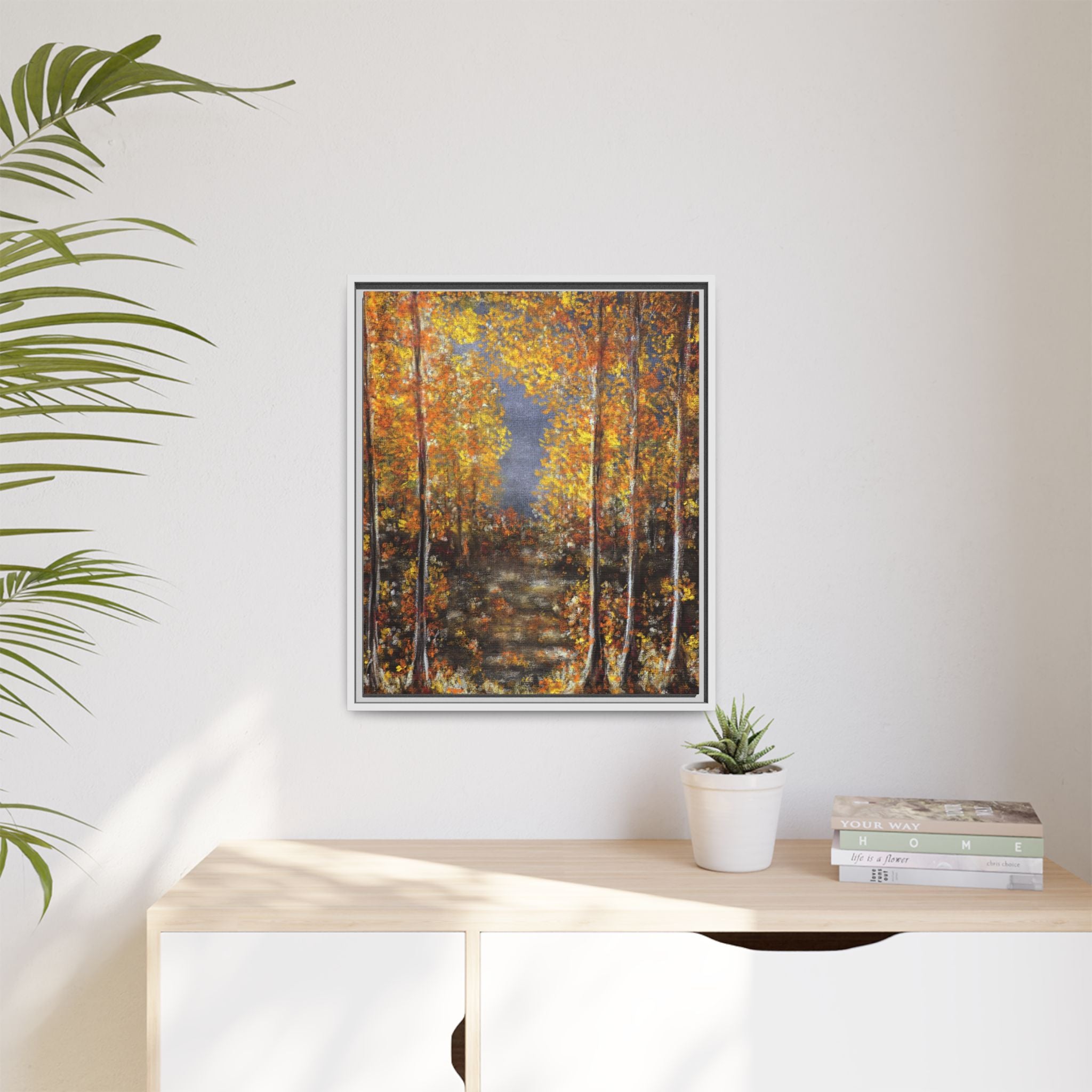 Framed Canvas Art - Autumn Forest Trees Landscape