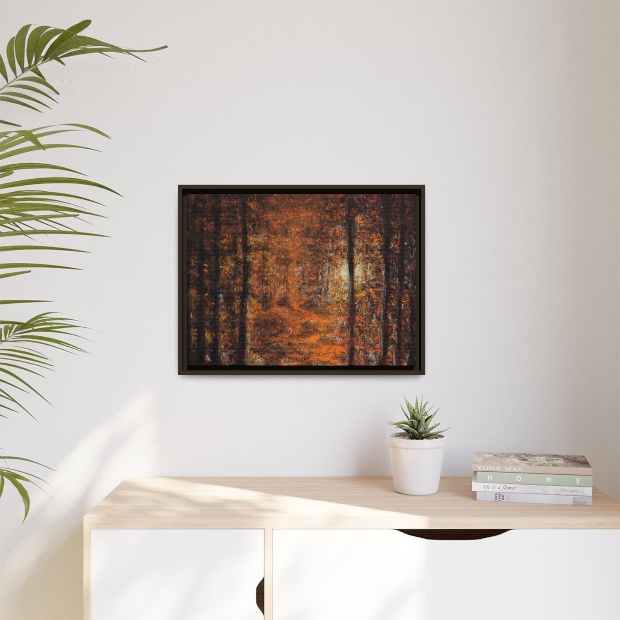 Autumn Forest Path Matte Canvas Framed Wall Art