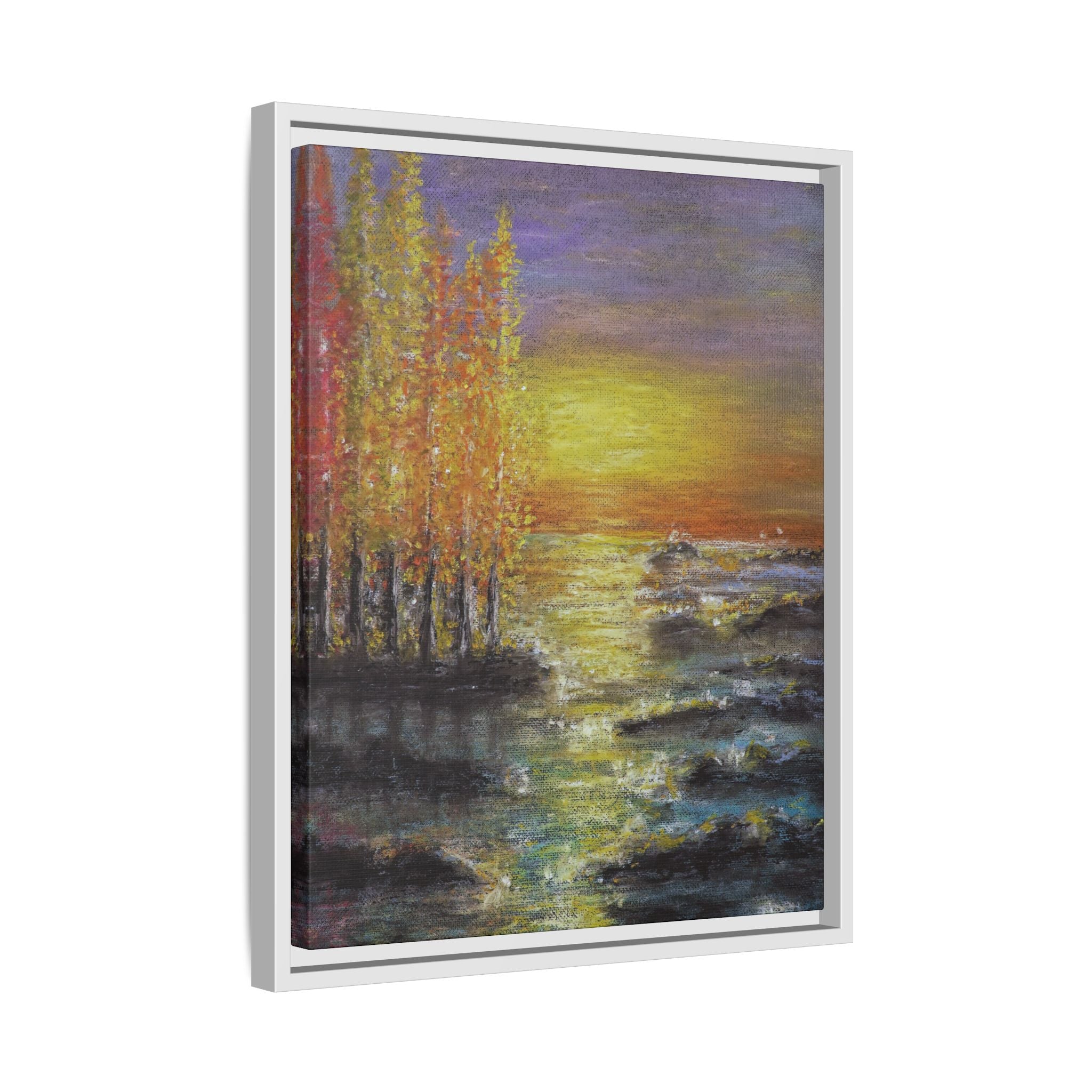 Tranquil Sunset Lake - Framed Matte Canvas Art Print