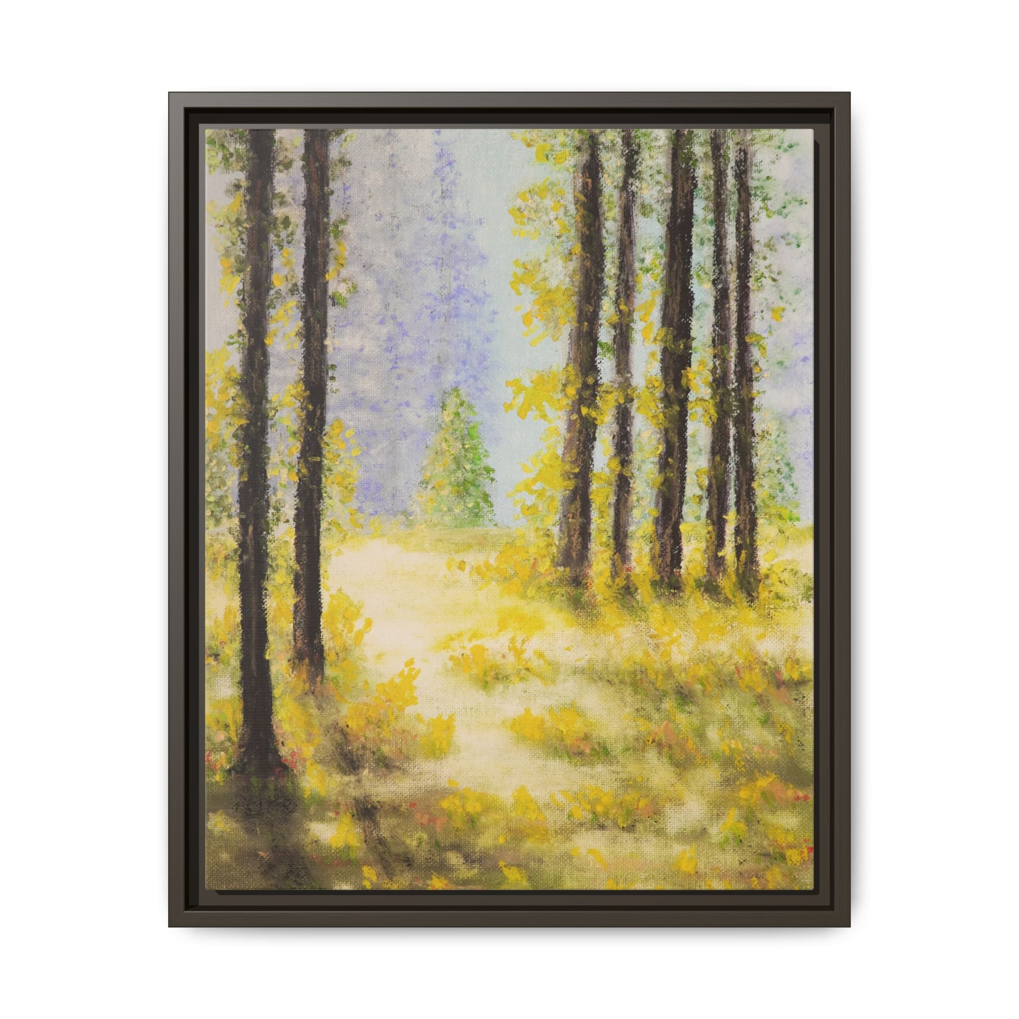 Framed Matte Canvas Print — Sunlit Forest Landscape Wall Art