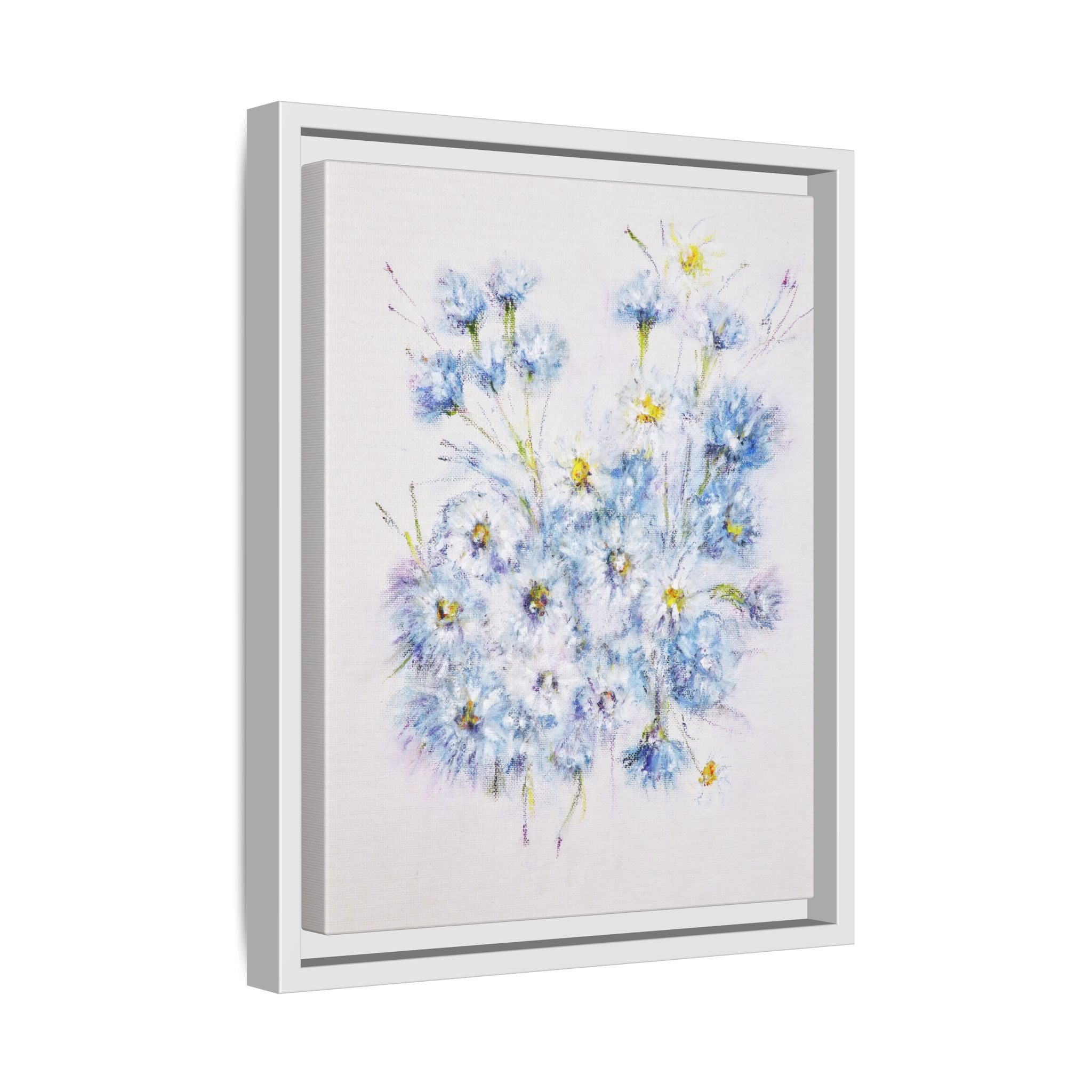 Blue Wildflower Watercolor Canvas Print — Framed Matte Wall Art