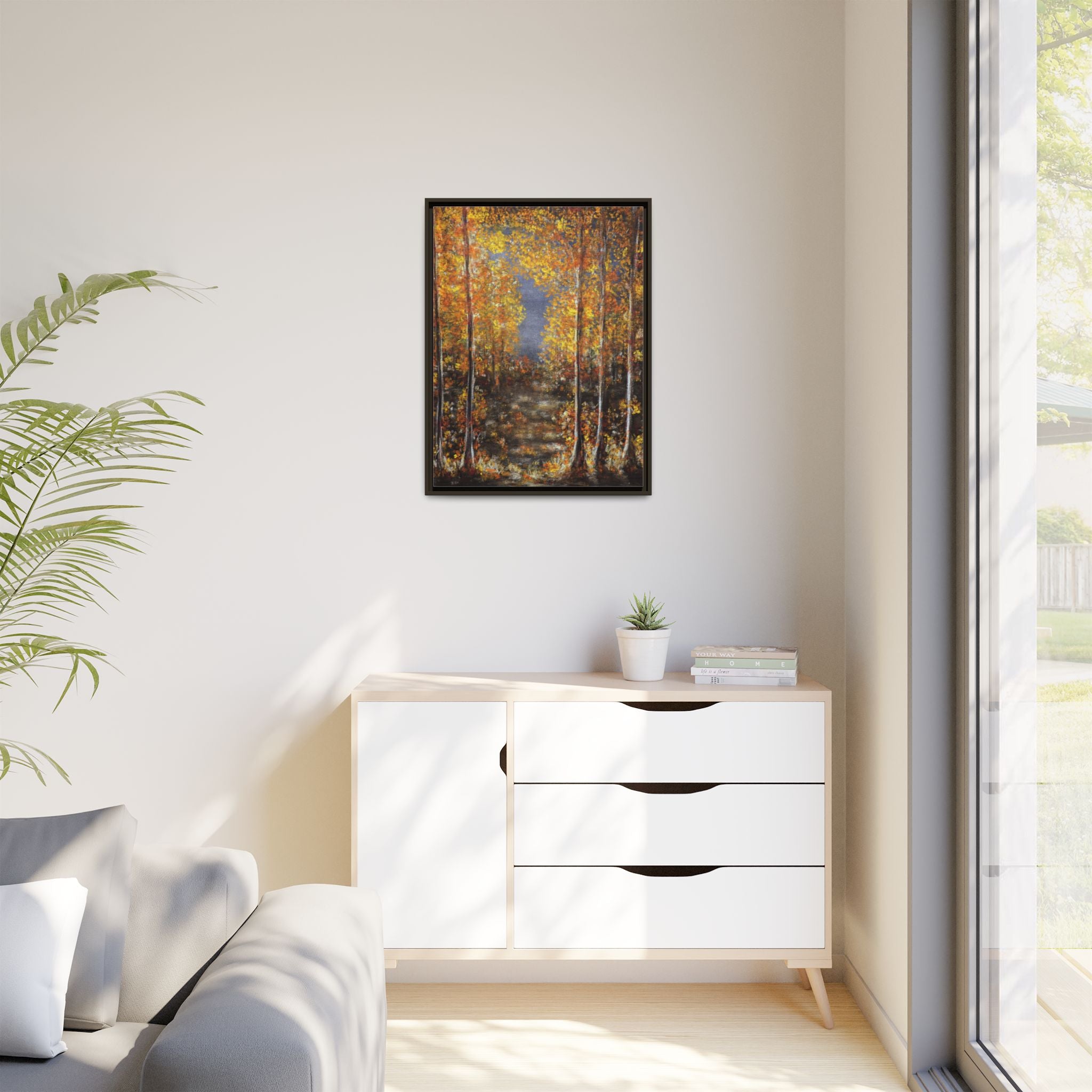 Framed Canvas Art - Autumn Forest Trees Landscape