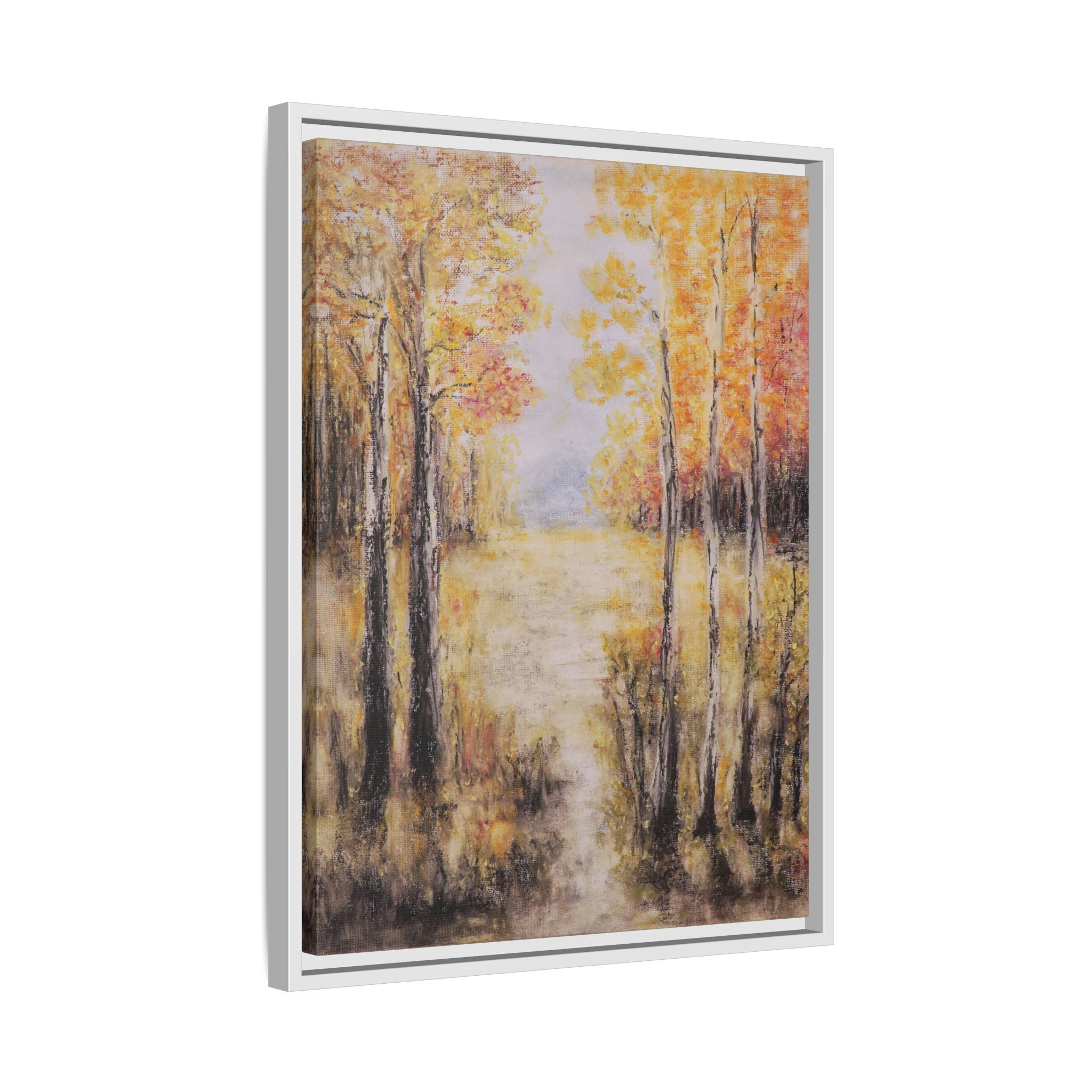 Golden Trees Landscape - Framed Canvas Art