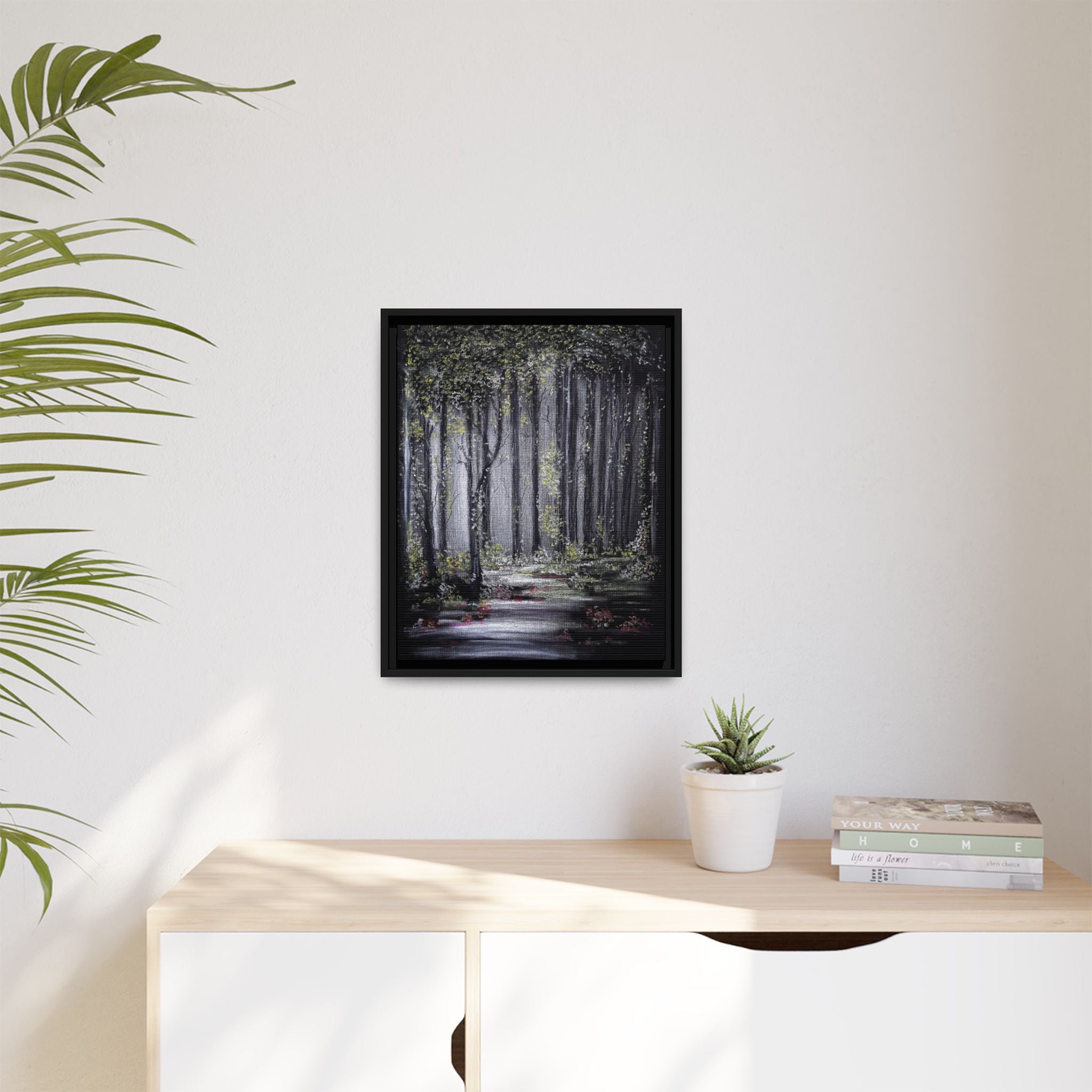 Framed Forest Path Matte Canvas Print — Serene Woodland Wall Art