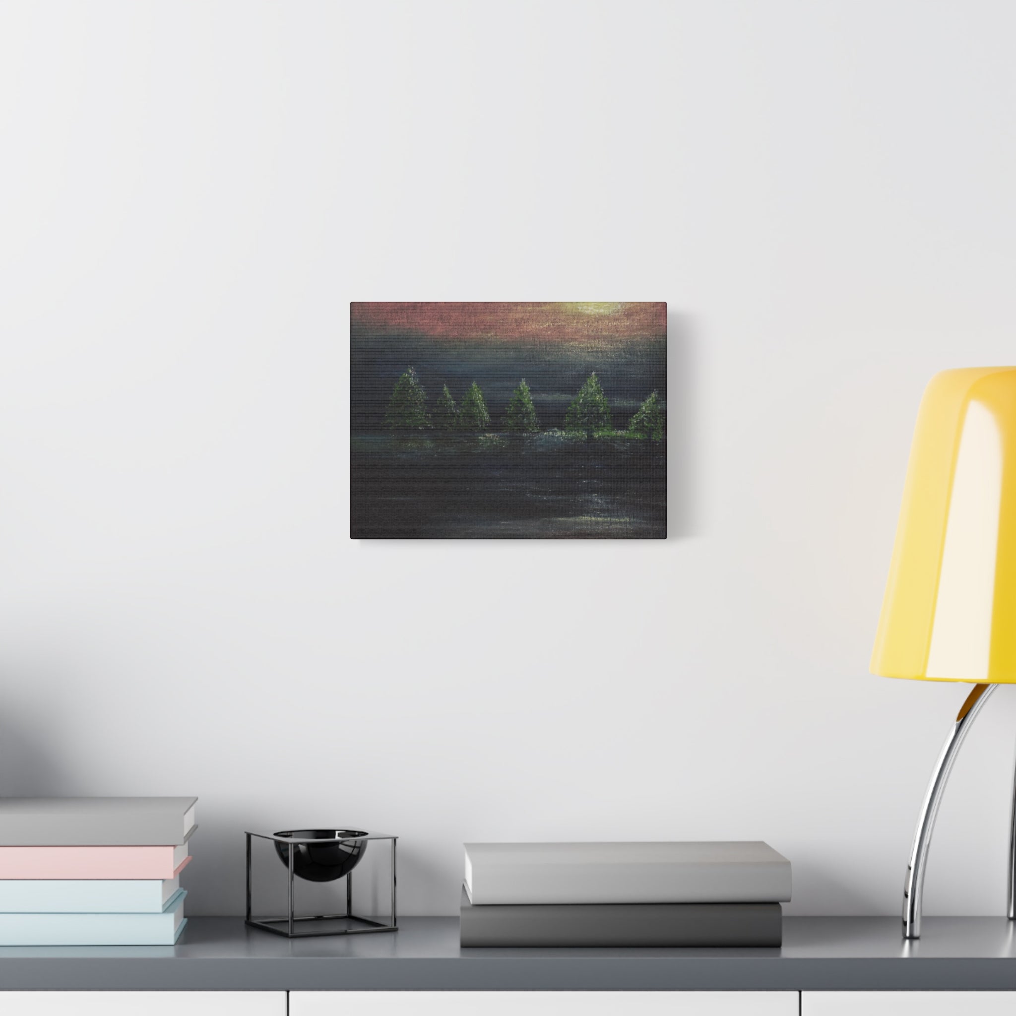Moonlit Pine Trees Matte Canvas Wall Art — Stretched Nature Landscape Painting