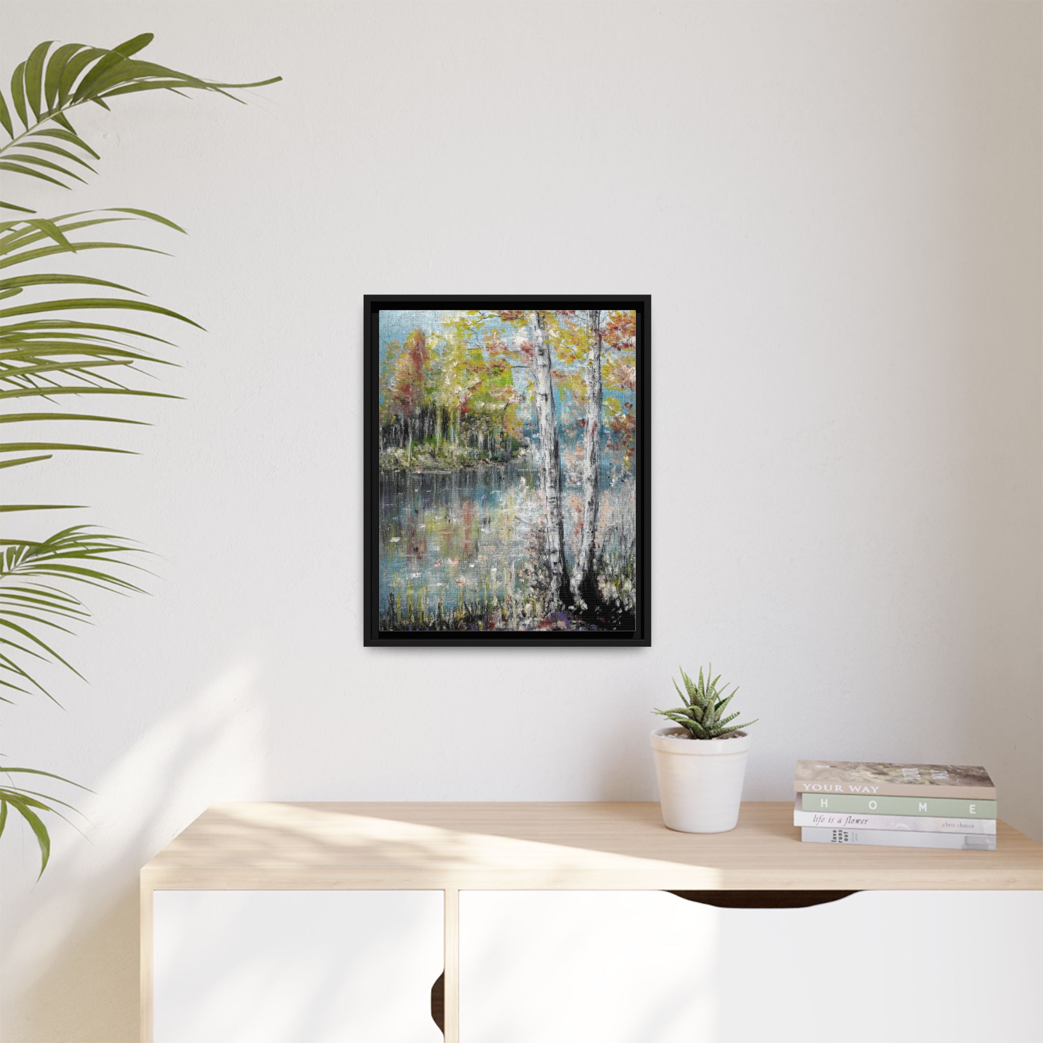 Framed Matte Canvas-Trees by the Lake