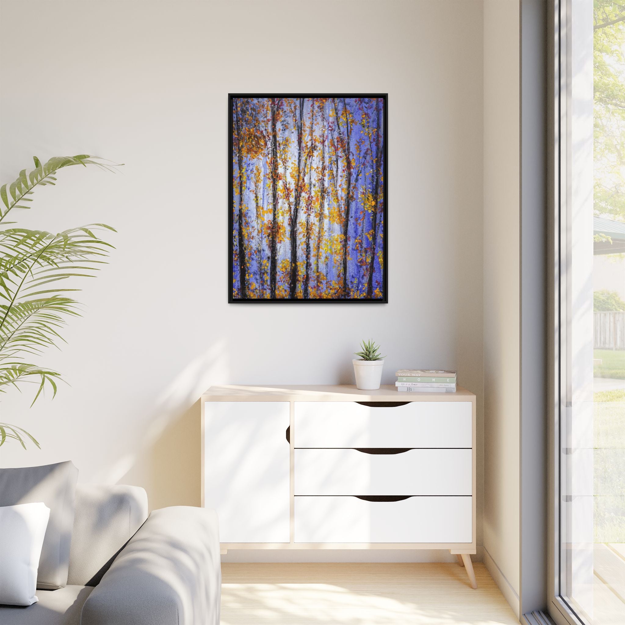 Framed Matte Canvas Art – Autumn Aspen Trees Wall Print