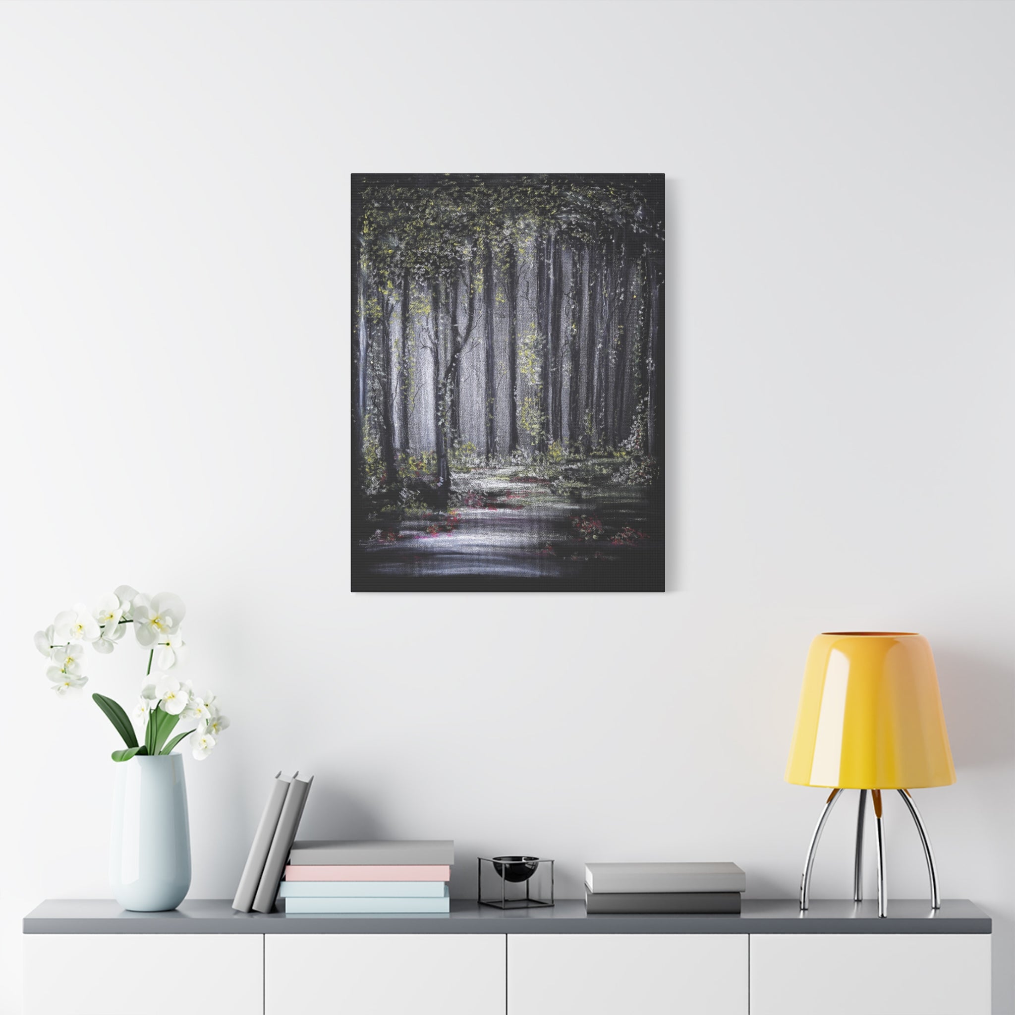 Forest Path Matte Canvas Wall Art — Moody Woodland Landscape, Stretched 1.25"
