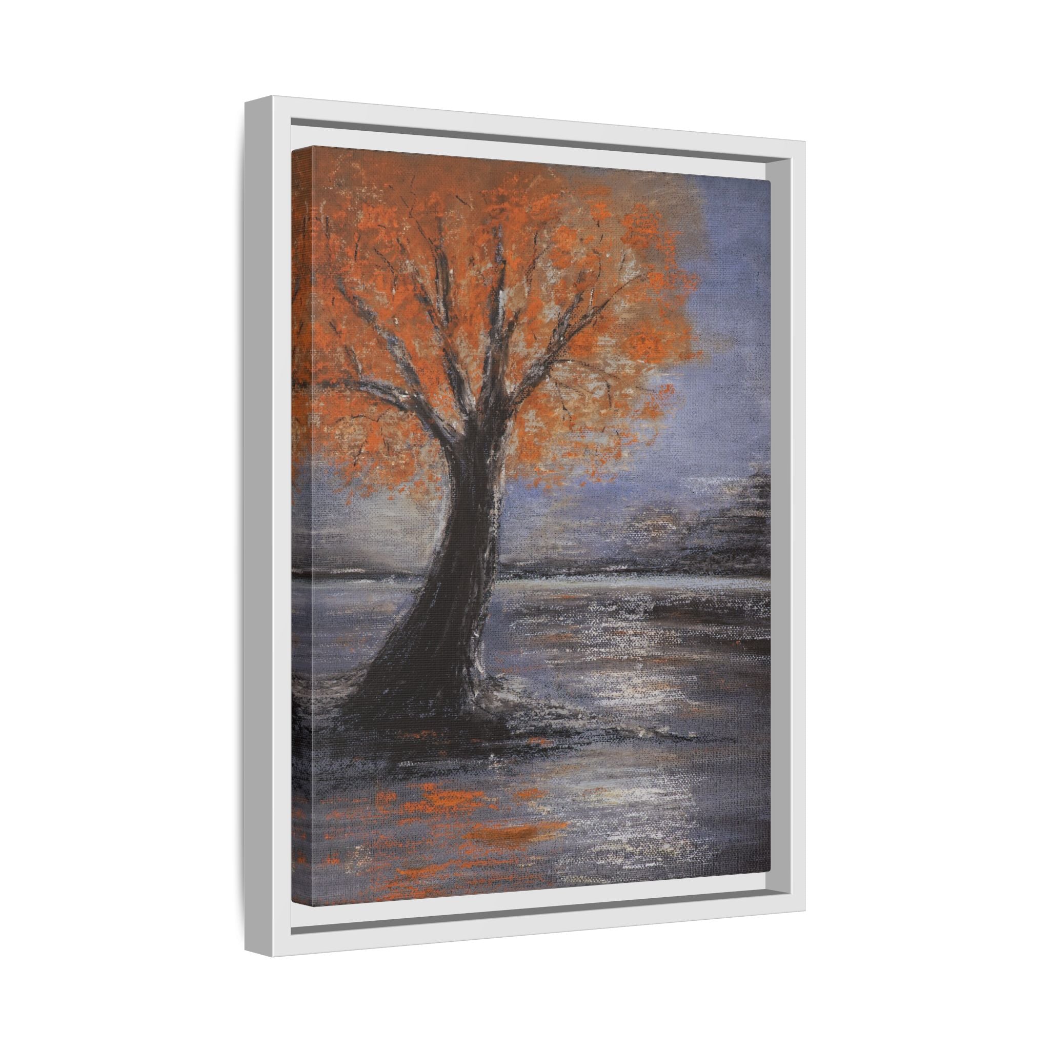 Framed Autumn Tree Canvas Print — Orange Tree Landscape Wall Art