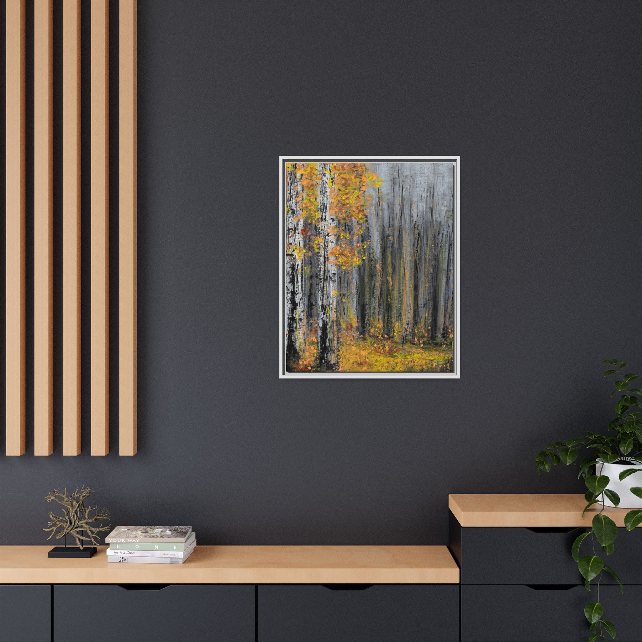 Framed Matte Canvas Print — Autumn Birch Forest Wall Art