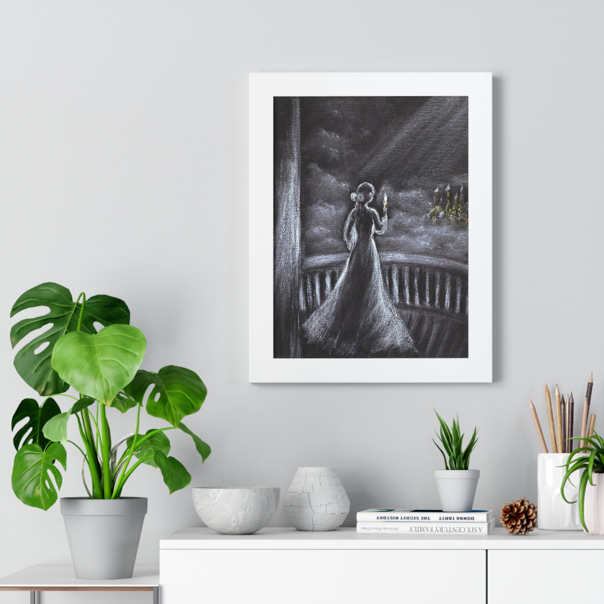 Gothic Candlelight Woman Framed Poster — Moody Romantic Wall Art