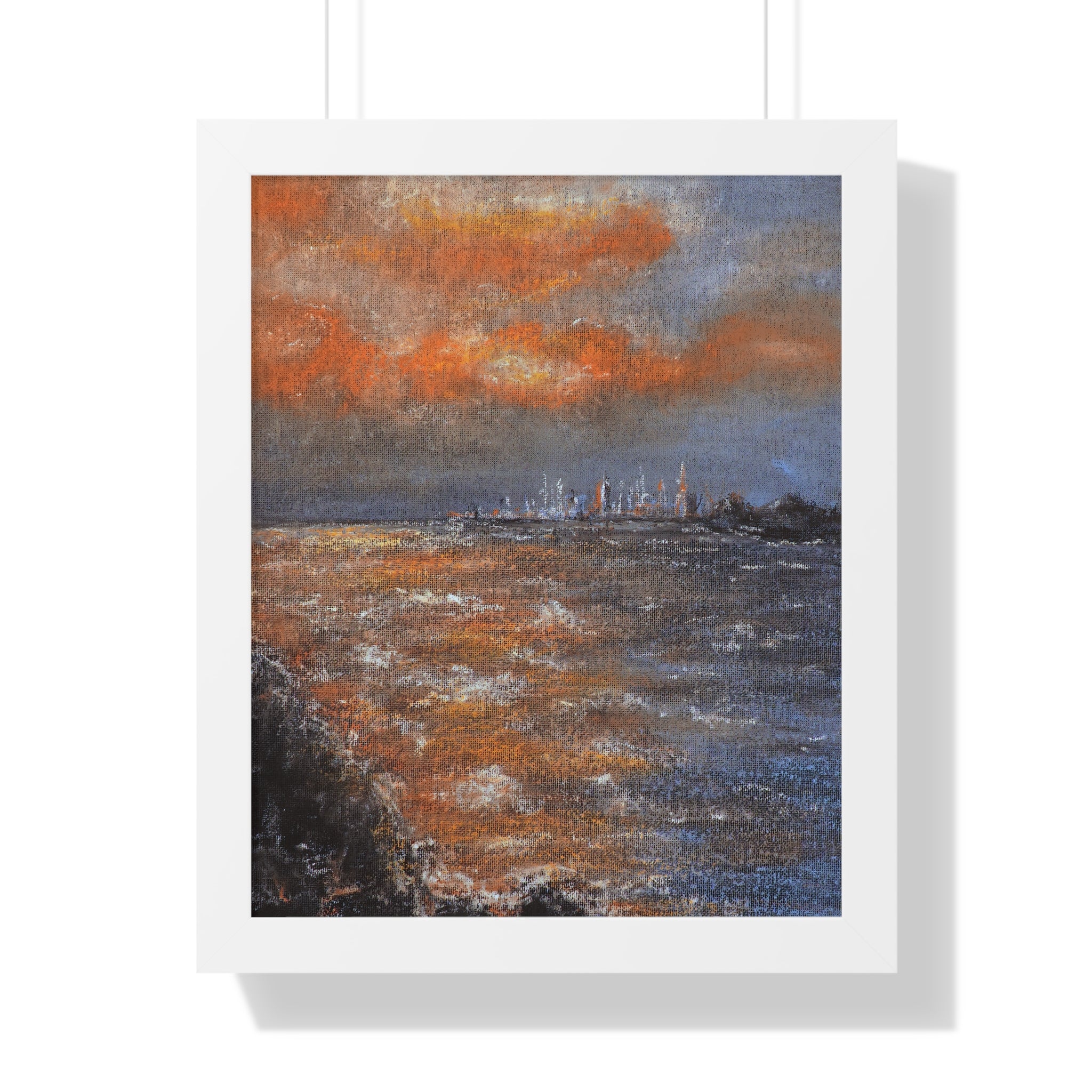 Framed Seascape Poster — Orange Sunset Coastal Art Print