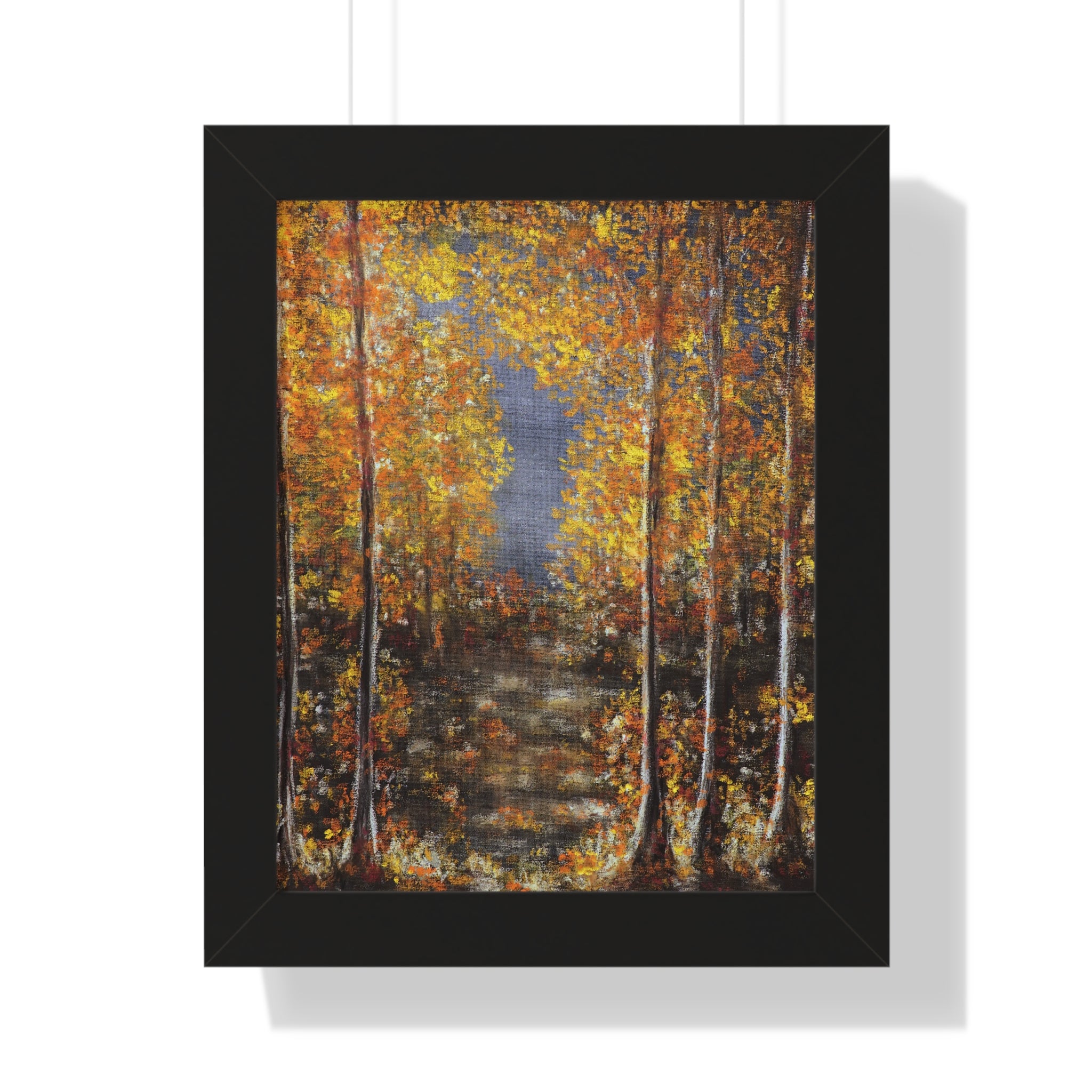 Autumn Birch Forest Framed Vertical Poster – Fall Landscape Wall Art