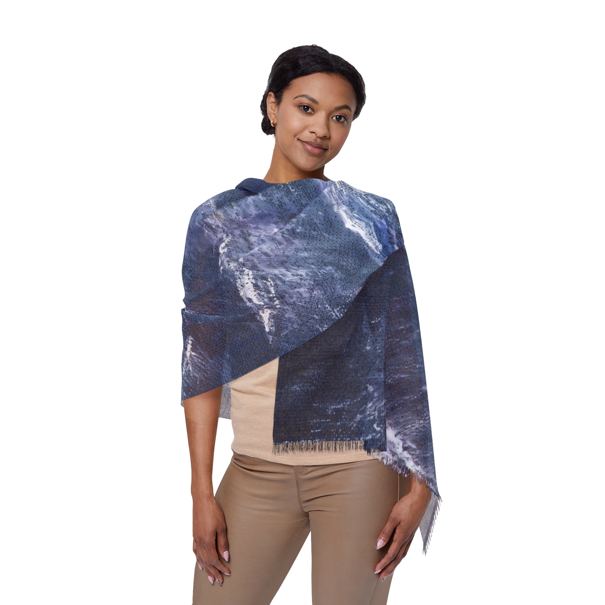 Ocean Nightscape Scarf — Moody Seascape Wrap with Lone Figure