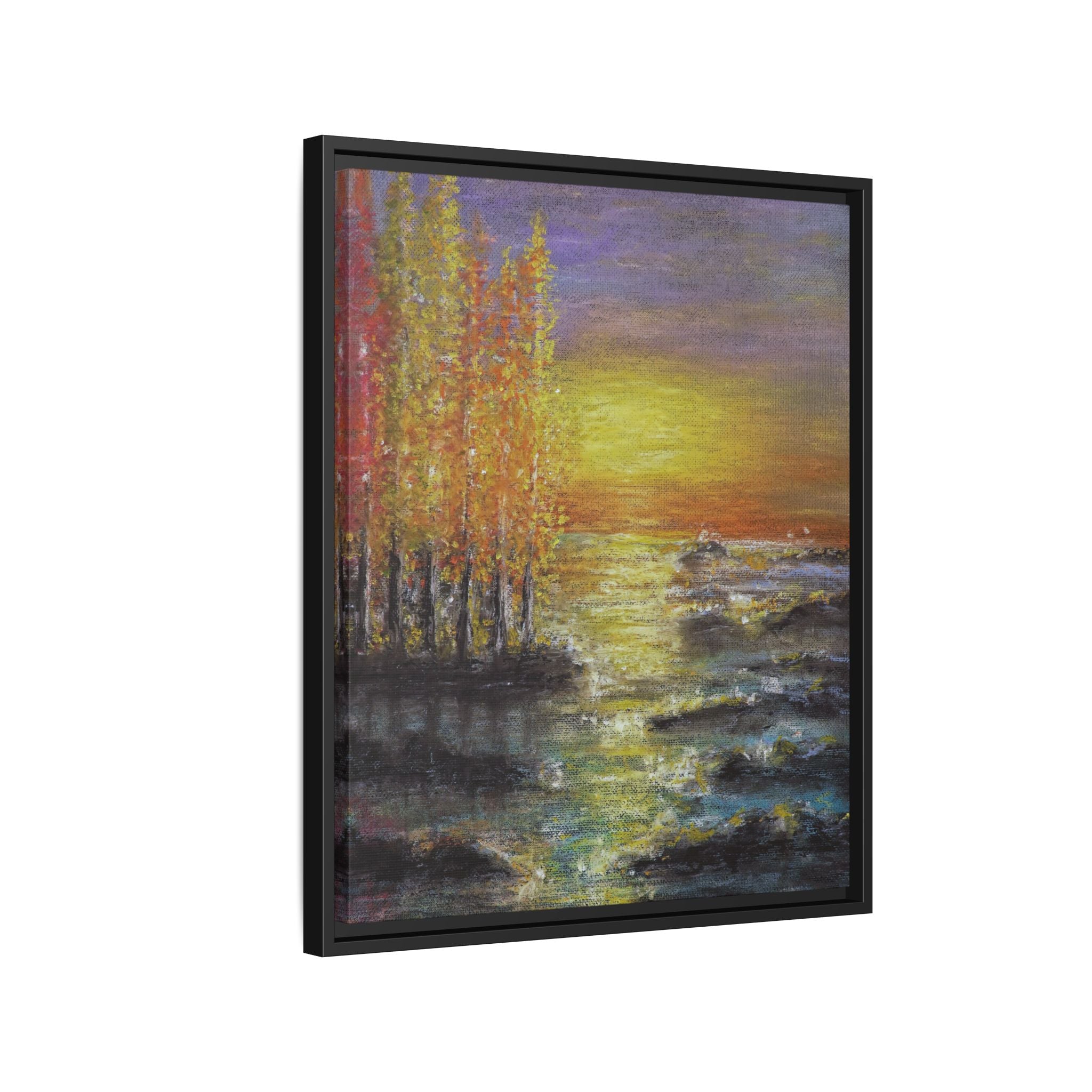 Tranquil Sunset Lake - Framed Matte Canvas Art Print