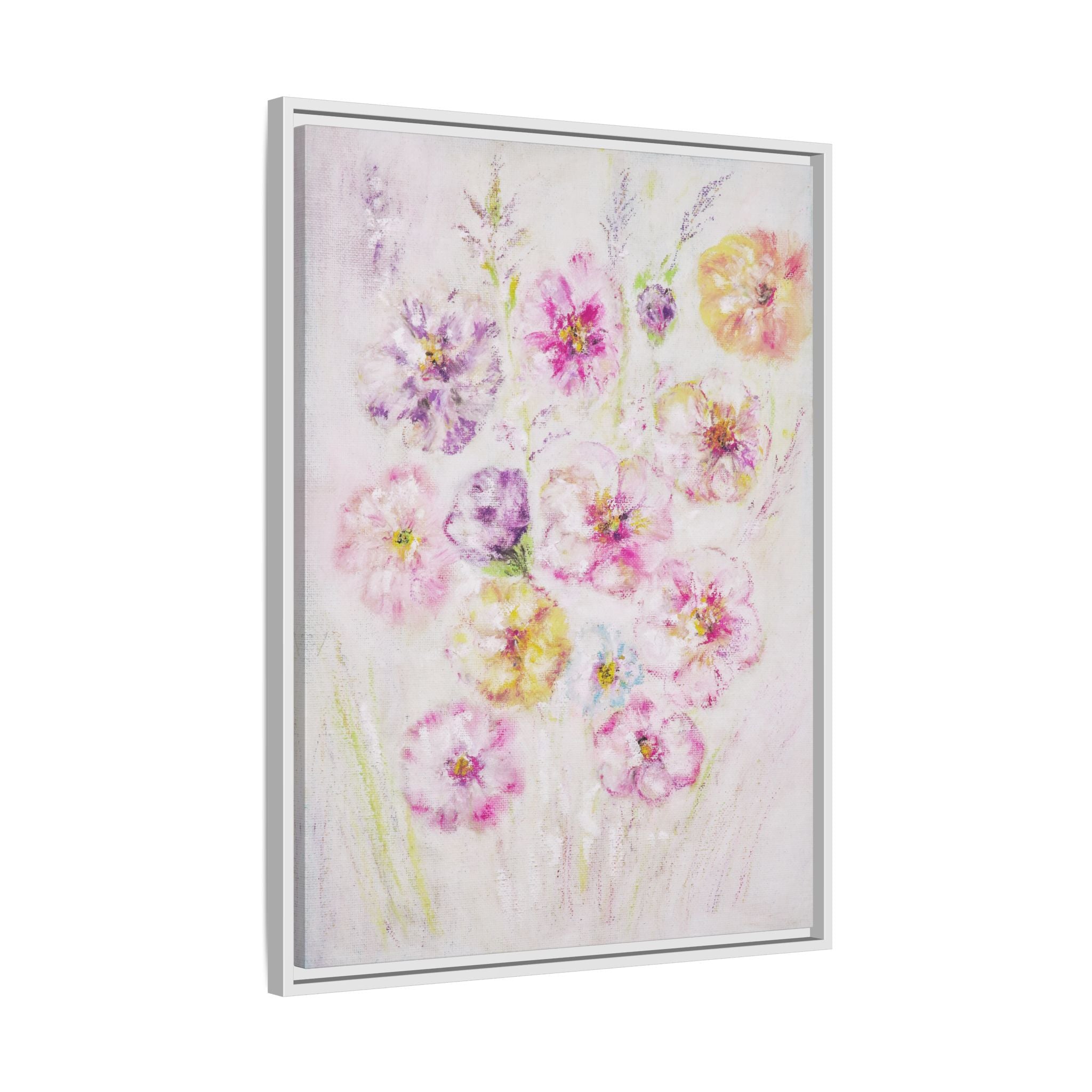 Framed Floral Canvas Print — Soft Pastel Bouquet Wall Art