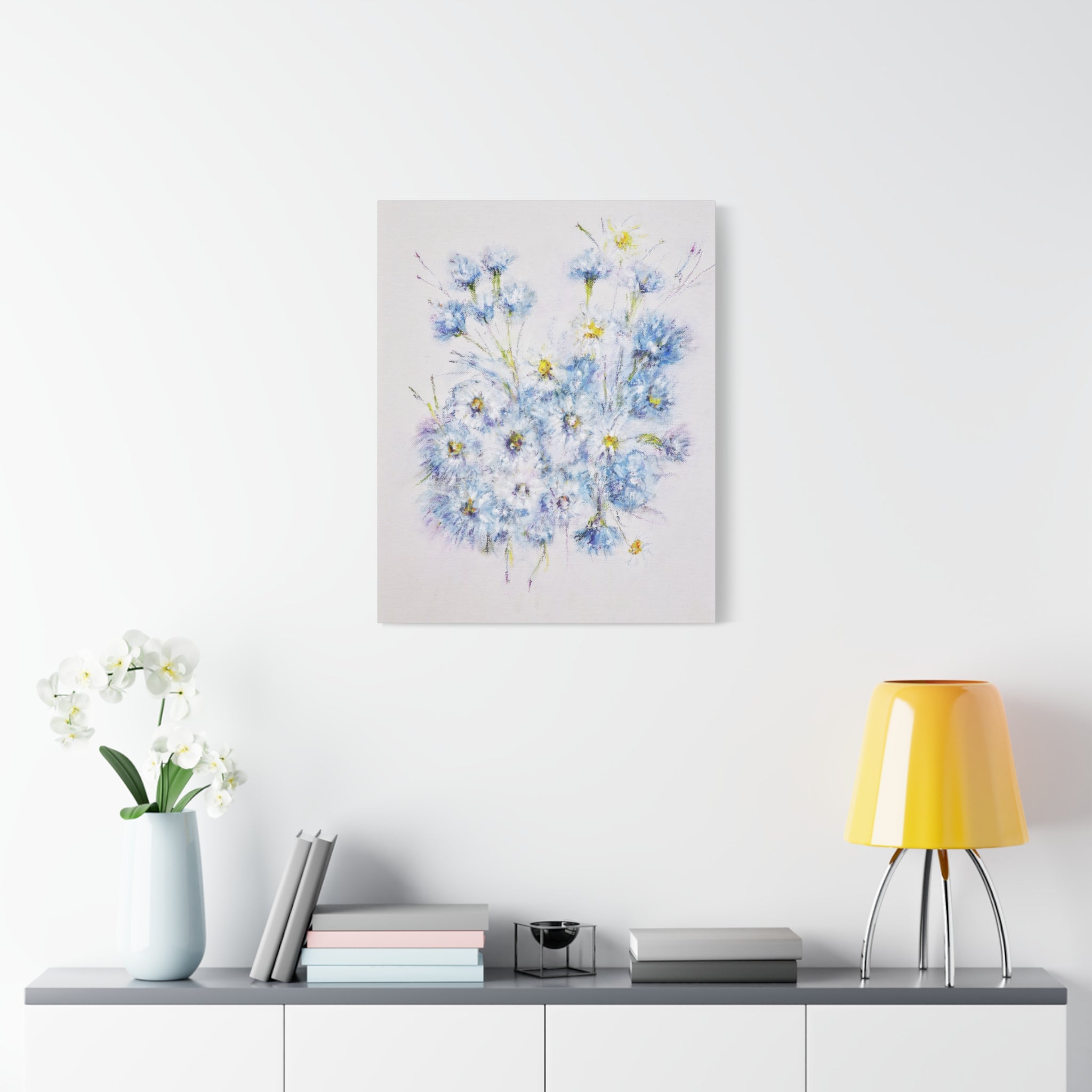 Blue Wildflower Bouquet Matte Canvas Wall Art — Stretched 1.25"