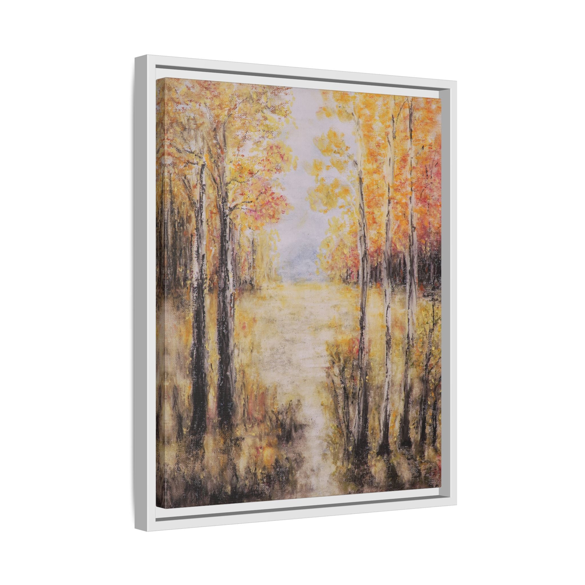 Golden Trees Landscape - Framed Canvas Art