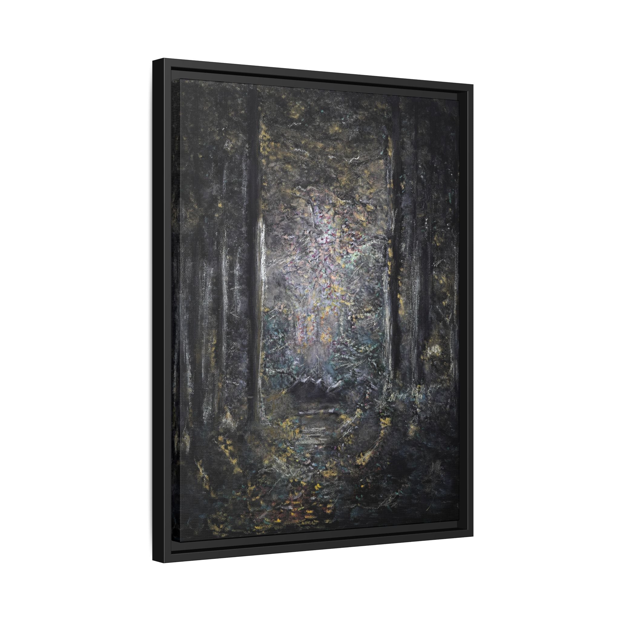 Framed Matte Canvas Forest Painting — Moody Woodland Wall Art