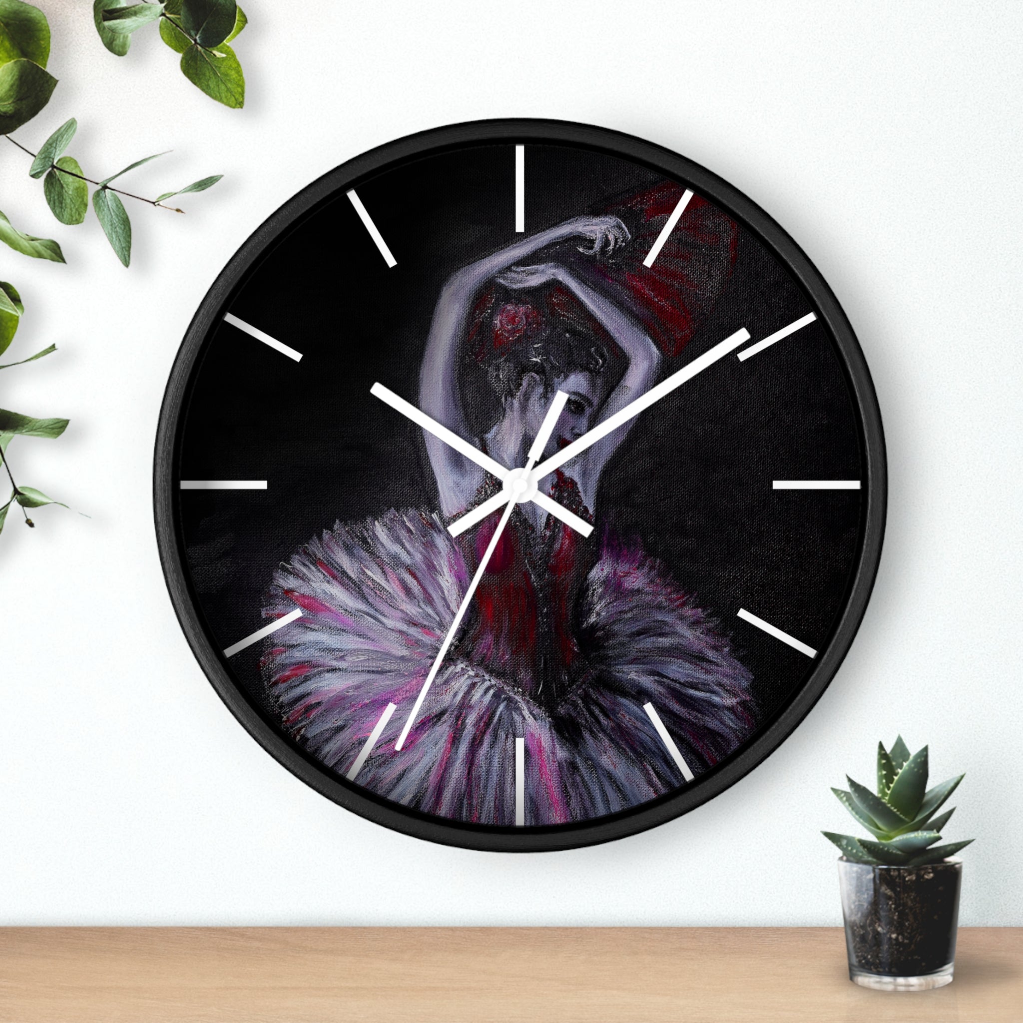 Ballet Dancer Wall Clock — Dramatic Red & Black Ballerina Art Timepiece