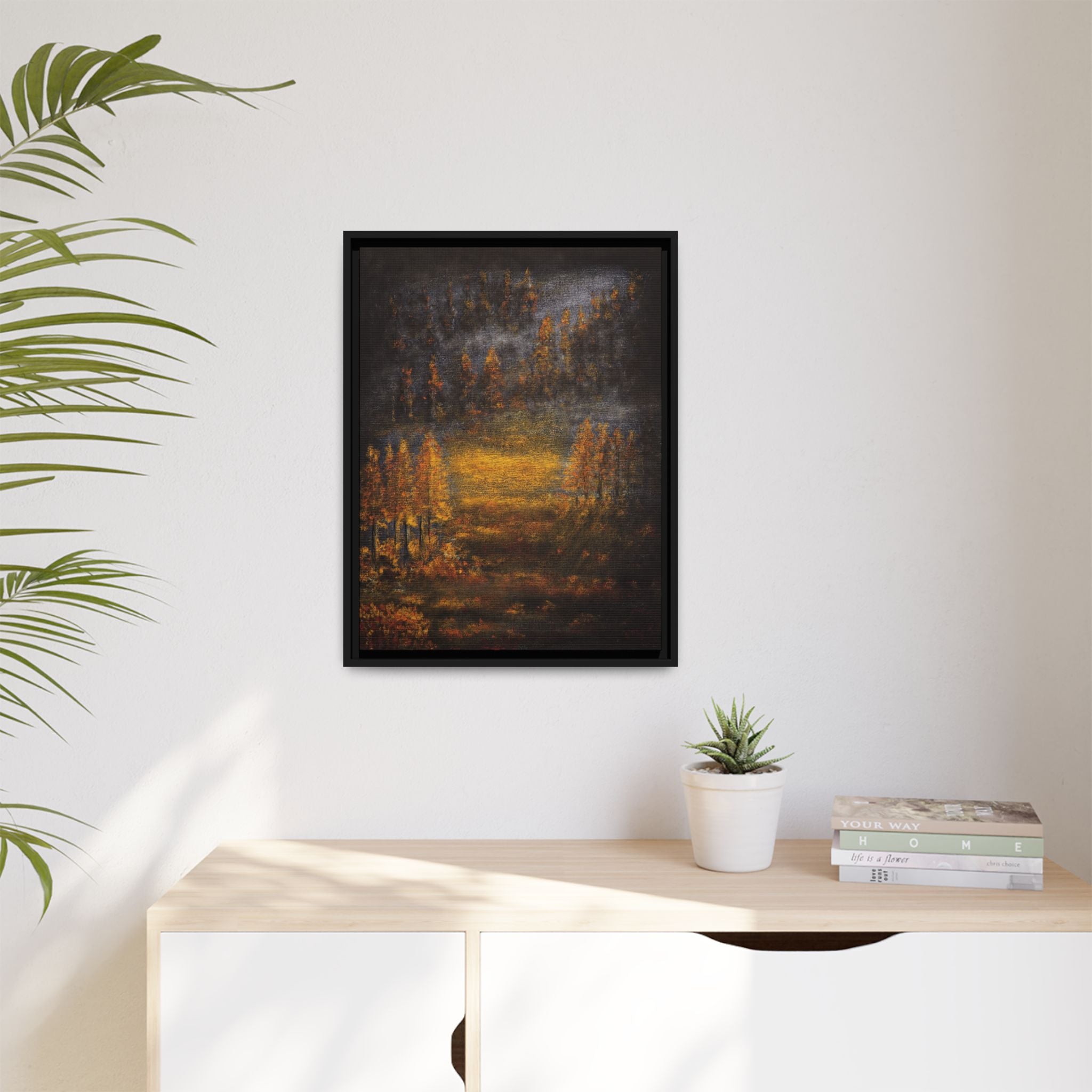 Autumn Glow Landscape - Framed Matte Canvas Wall Art