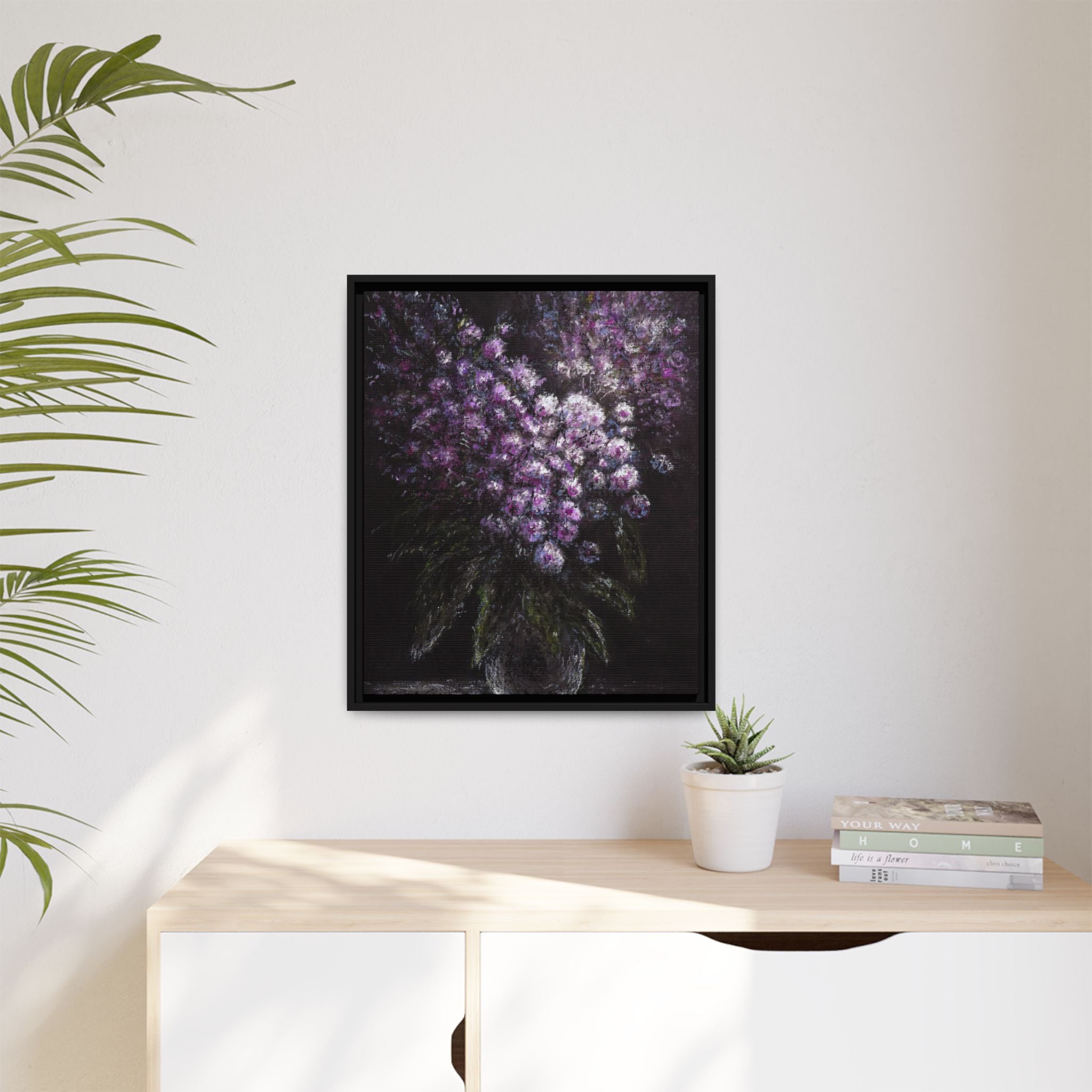 Framed Matte Canvas: Moody Purple Floral Bouquet Wall Art