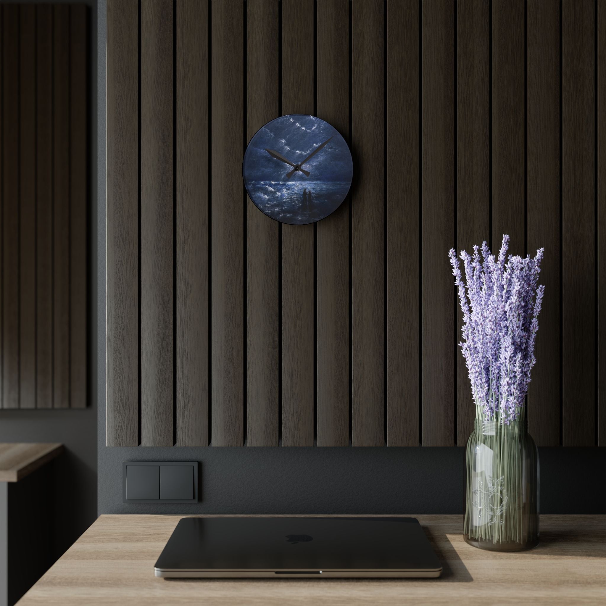 Acrylic Wall Clock — Moody Coastal Nightscape Clock (Couple on Shore)