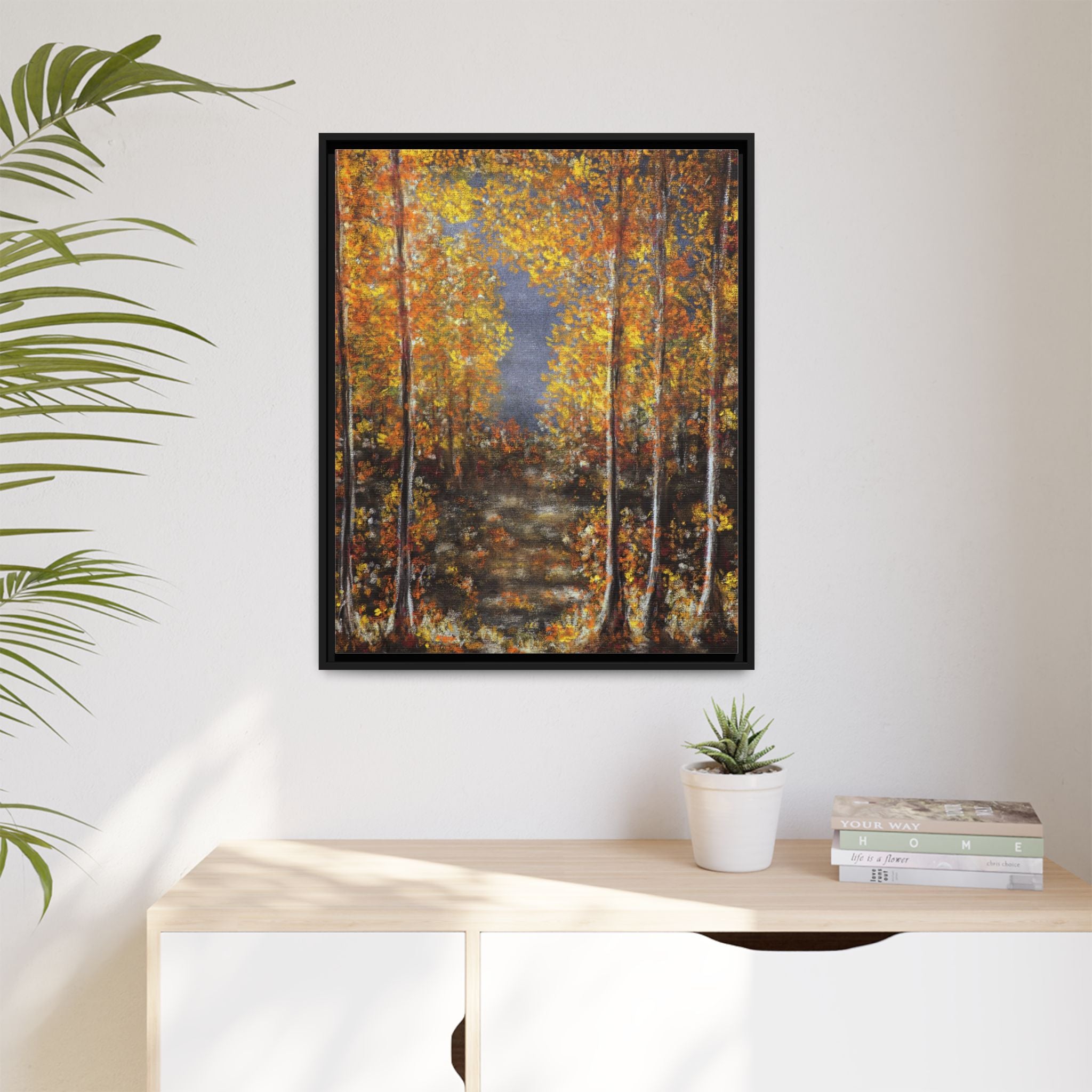 Framed Canvas Art - Autumn Forest Trees Landscape