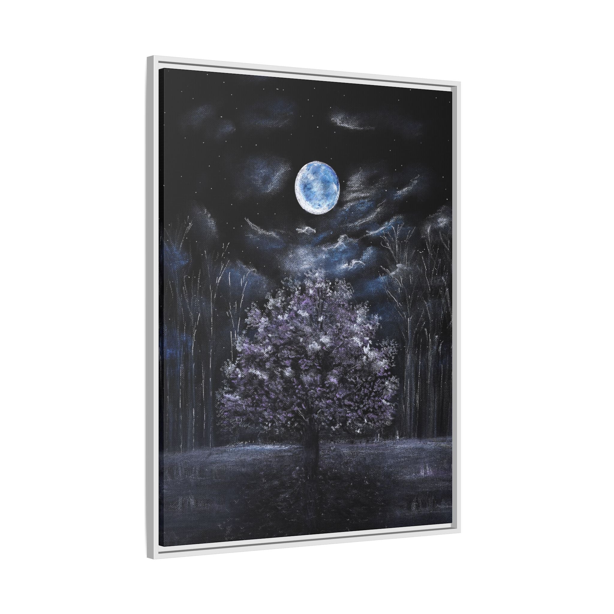 Framed Matte Canvas Art — Moonlit Tree Nightscape