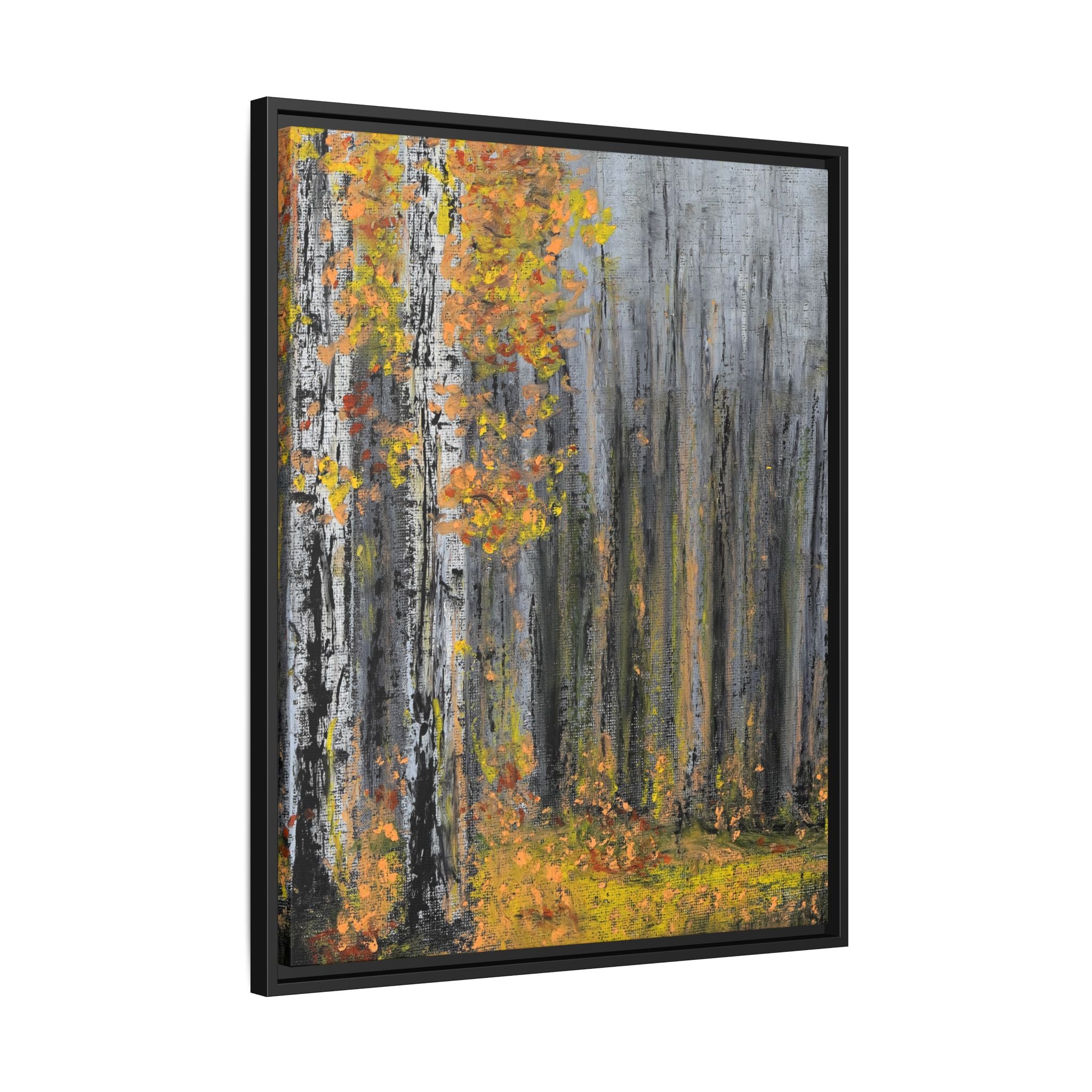 Framed Matte Canvas Print — Autumn Birch Forest Wall Art