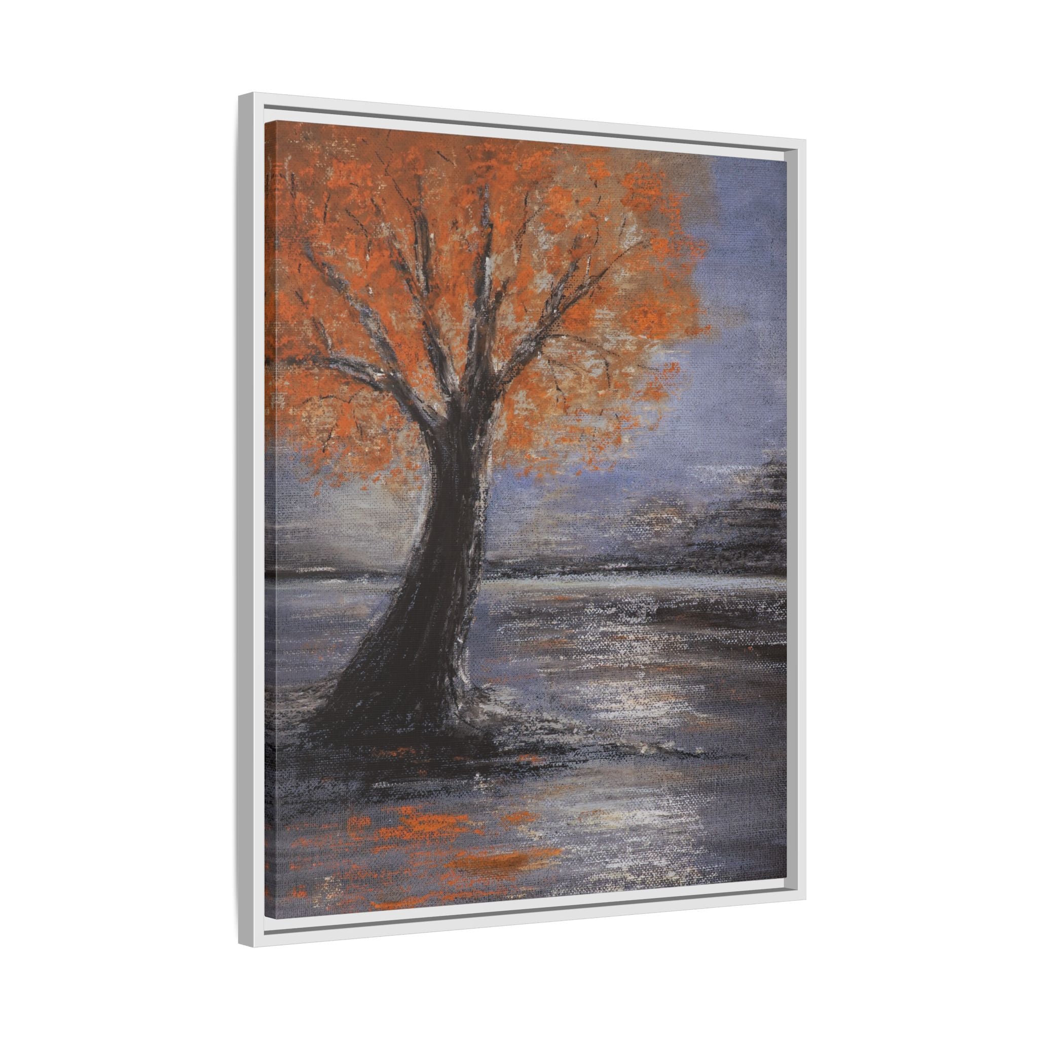 Framed Autumn Tree Canvas Print — Orange Tree Landscape Wall Art