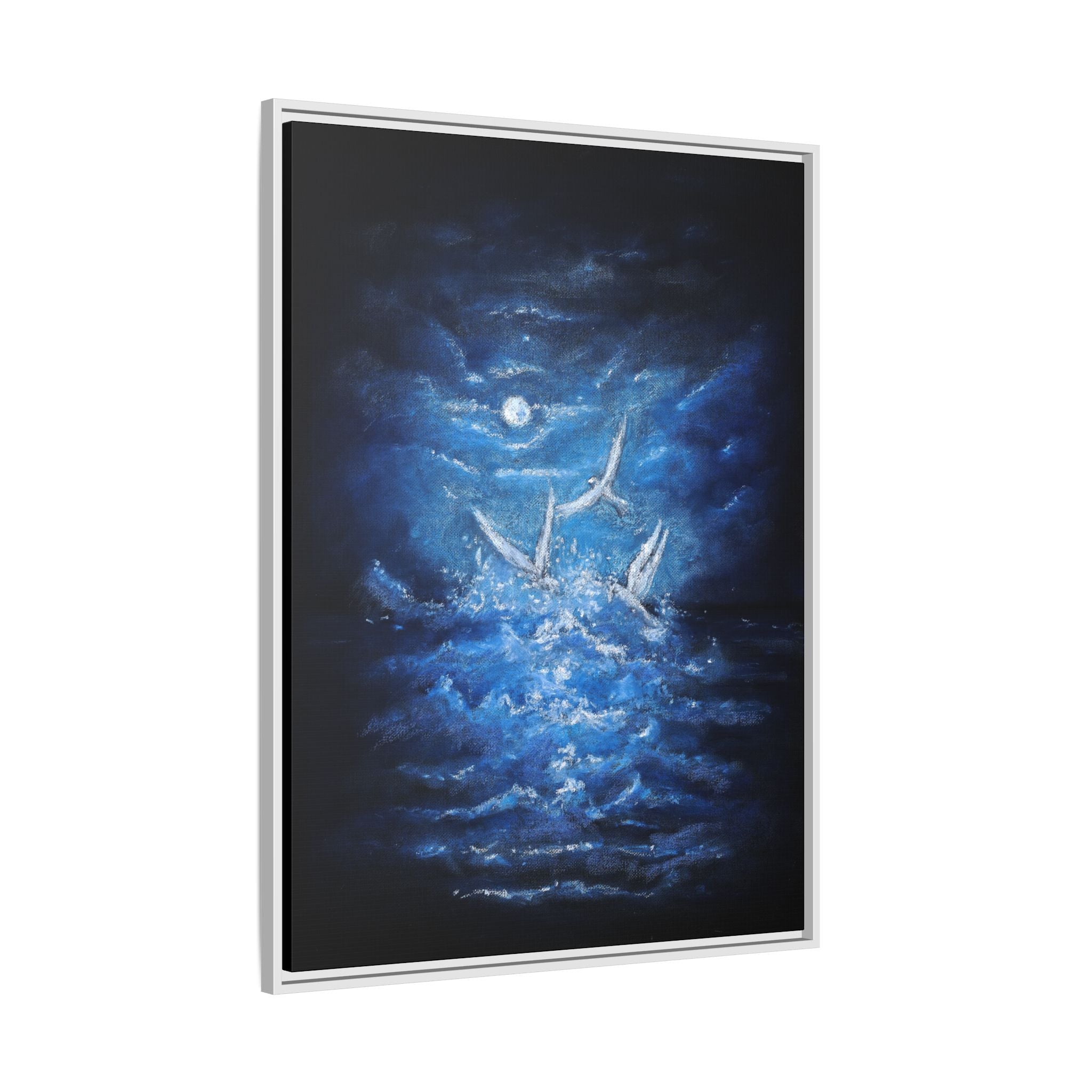 Night Ocean Birds - Matte Canvas Framed Wall Art
