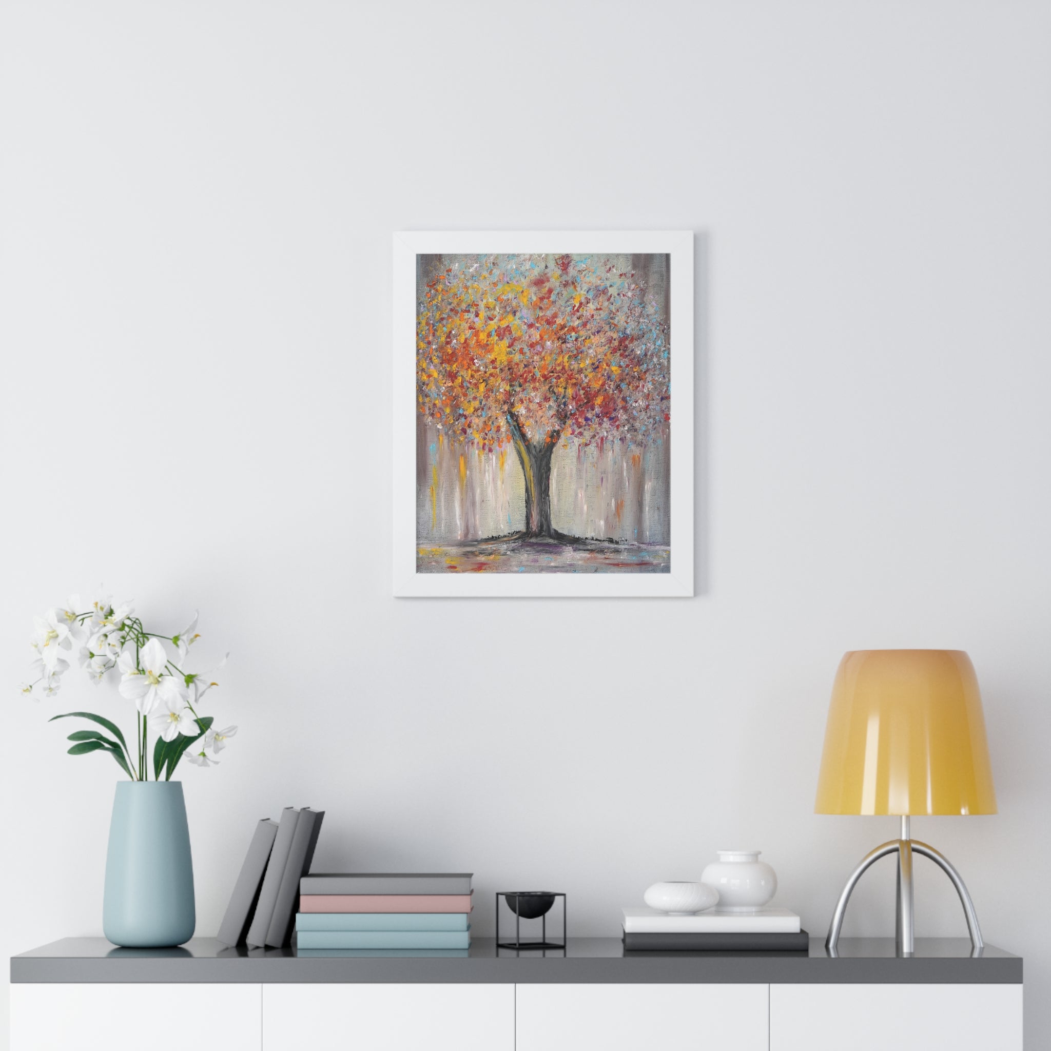 Framed Vertical Poster — Autumn Abstract Tree Art Print