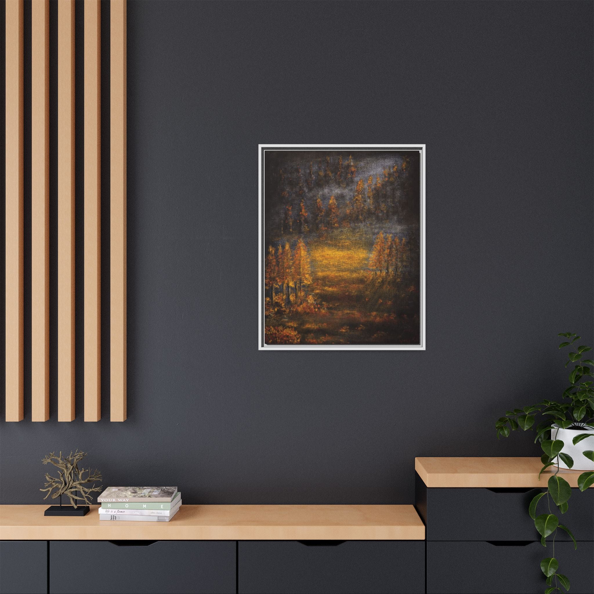 Autumn Glow Landscape - Framed Matte Canvas Wall Art