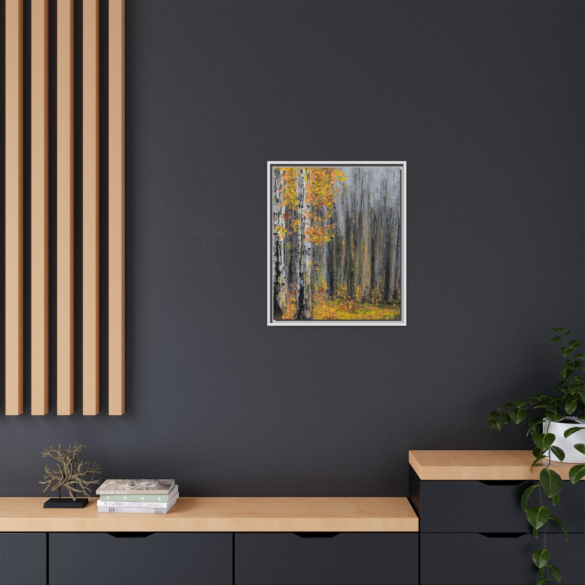 Framed Matte Canvas Print — Autumn Birch Forest Wall Art